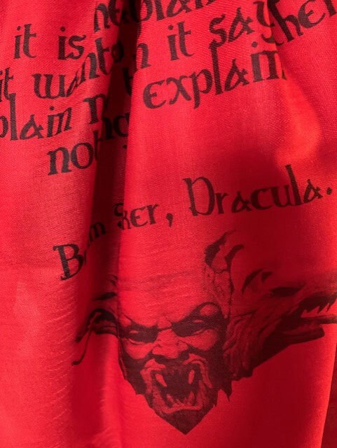 Dracula Vampire Scarf – Gothic Red Long Literary Scarf with Bram Stoker Print