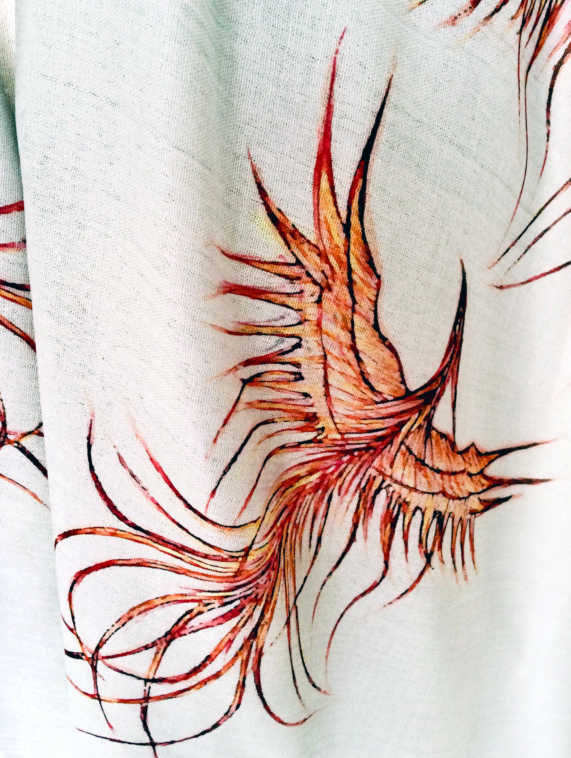 Red Phoenix Scarf – Mystical Rebirth Bird Print on Grey Long Scarf, Mythical Scarf