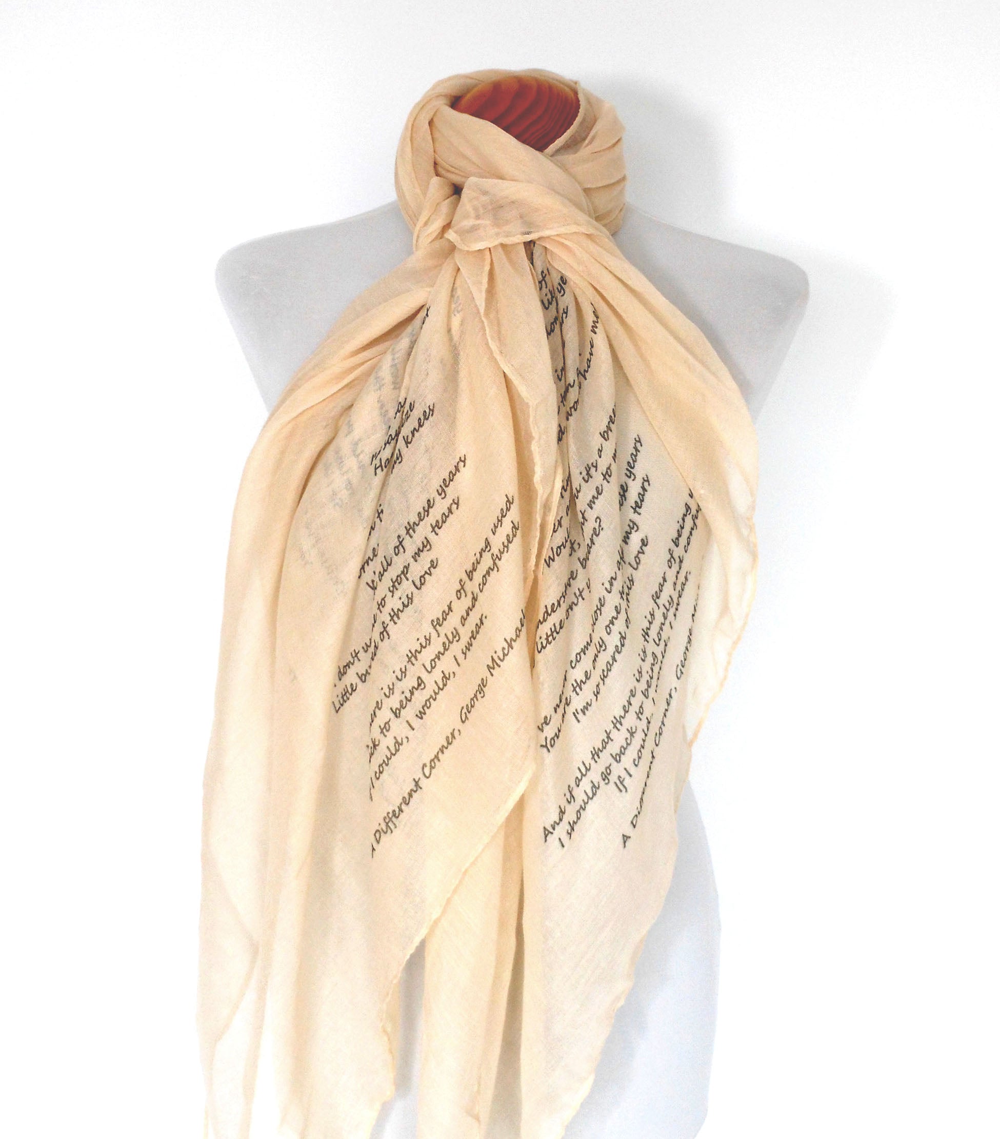 George Michael Inspired Scarf. Long Scarf with A Different Corner Lyrics Print - Other Colours Available)
