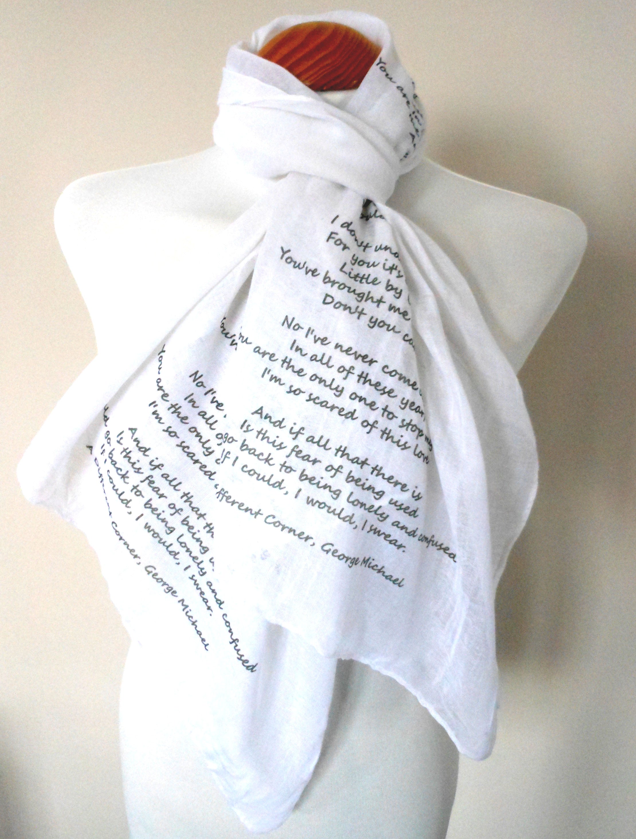 George Michael Inspired Scarf. Long Scarf with A Different Corner Lyrics Print - Other Colours Available)