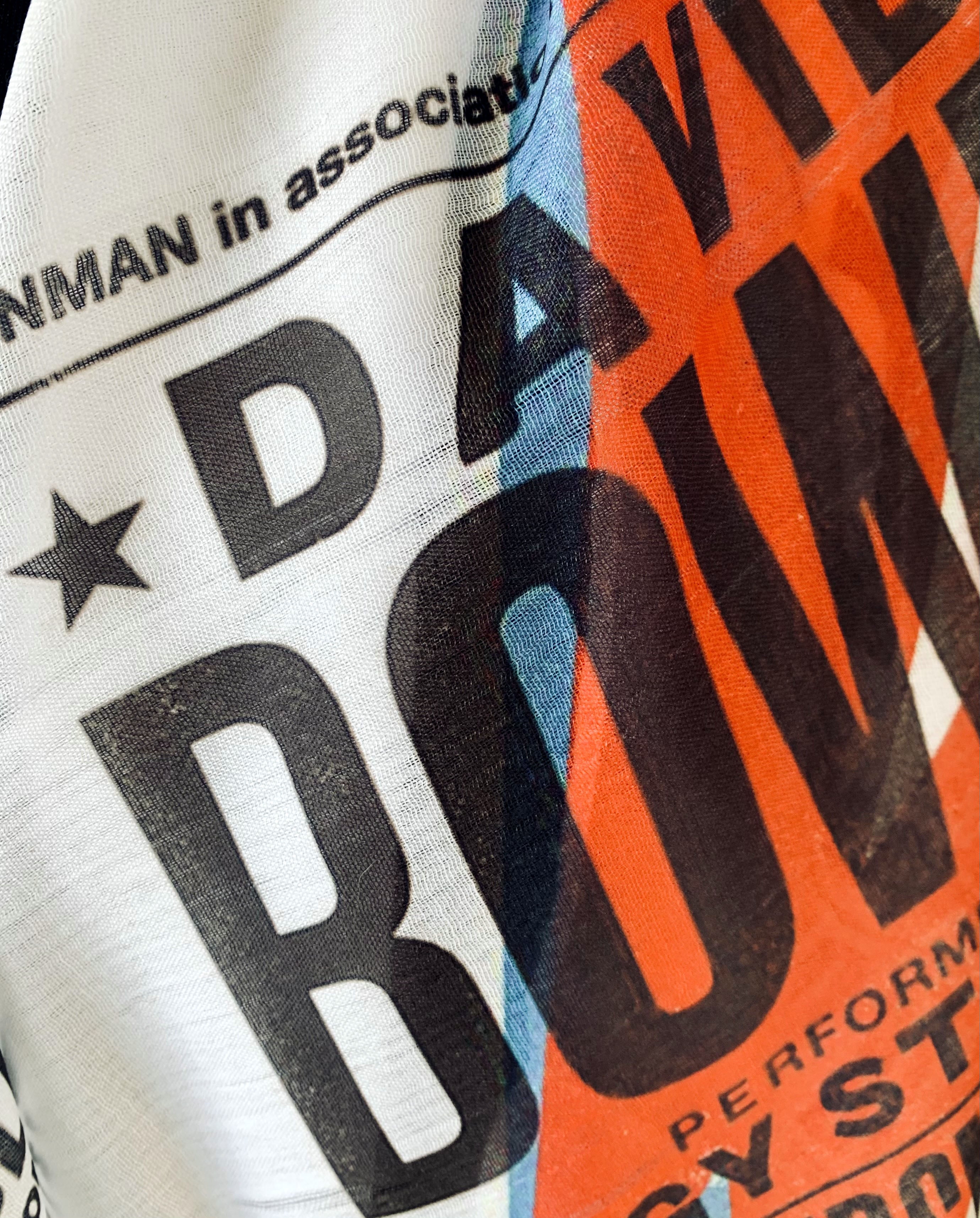 David Bowie Inspired Scarf – Vintage Bowie Style Long Scarf with Red, Black and Blue Band Print