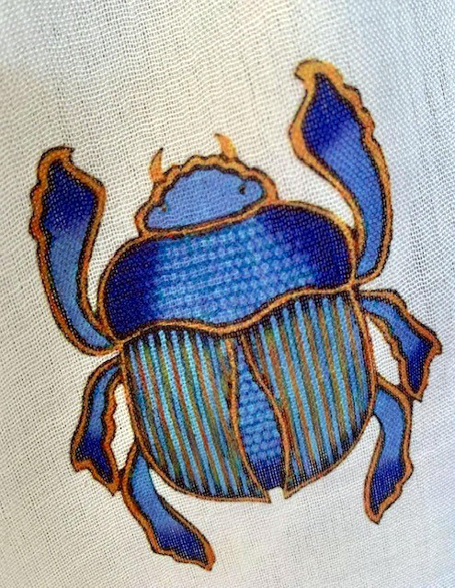 Egyptian Scarab Scarf – Blue Scarab Beetle Print – Long Boho Spiritual Scarf