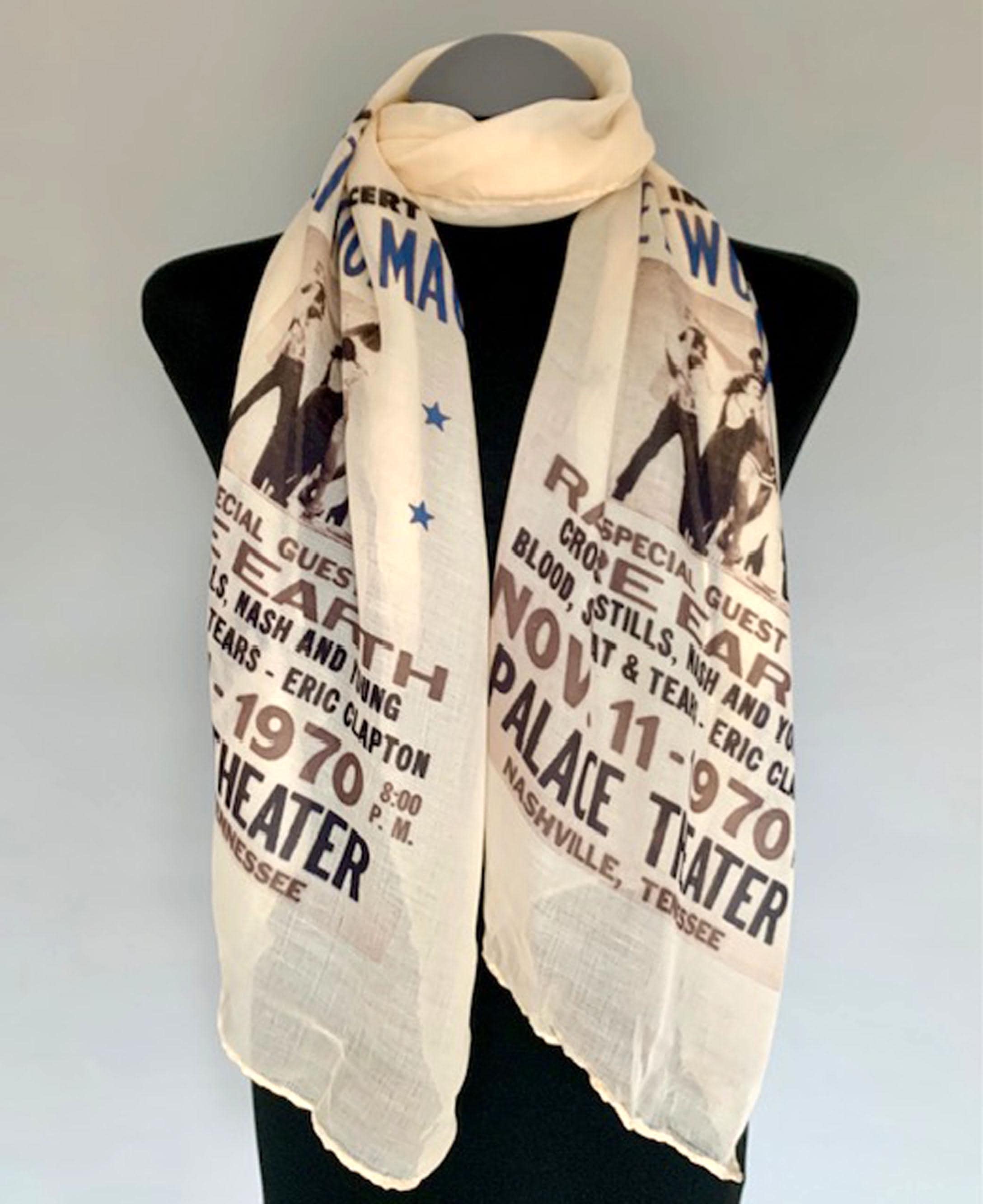 Fleetwood Mac Inspired Scarf – Boho Style Long Scarf with Black and Blue Band Print