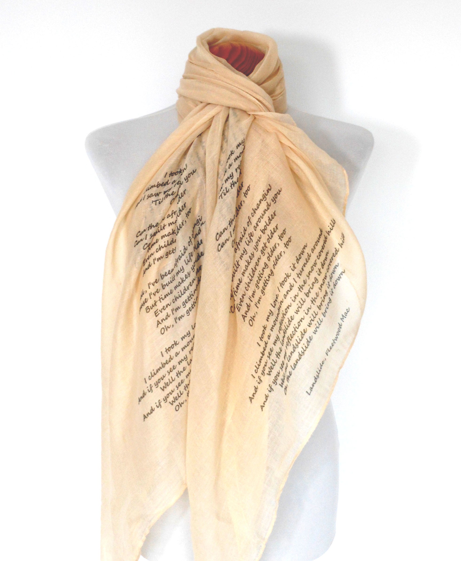 Fleetwood Mac Inspired Scarf. Long Scarf with Landslide Lyrics Print - Other Colours Available