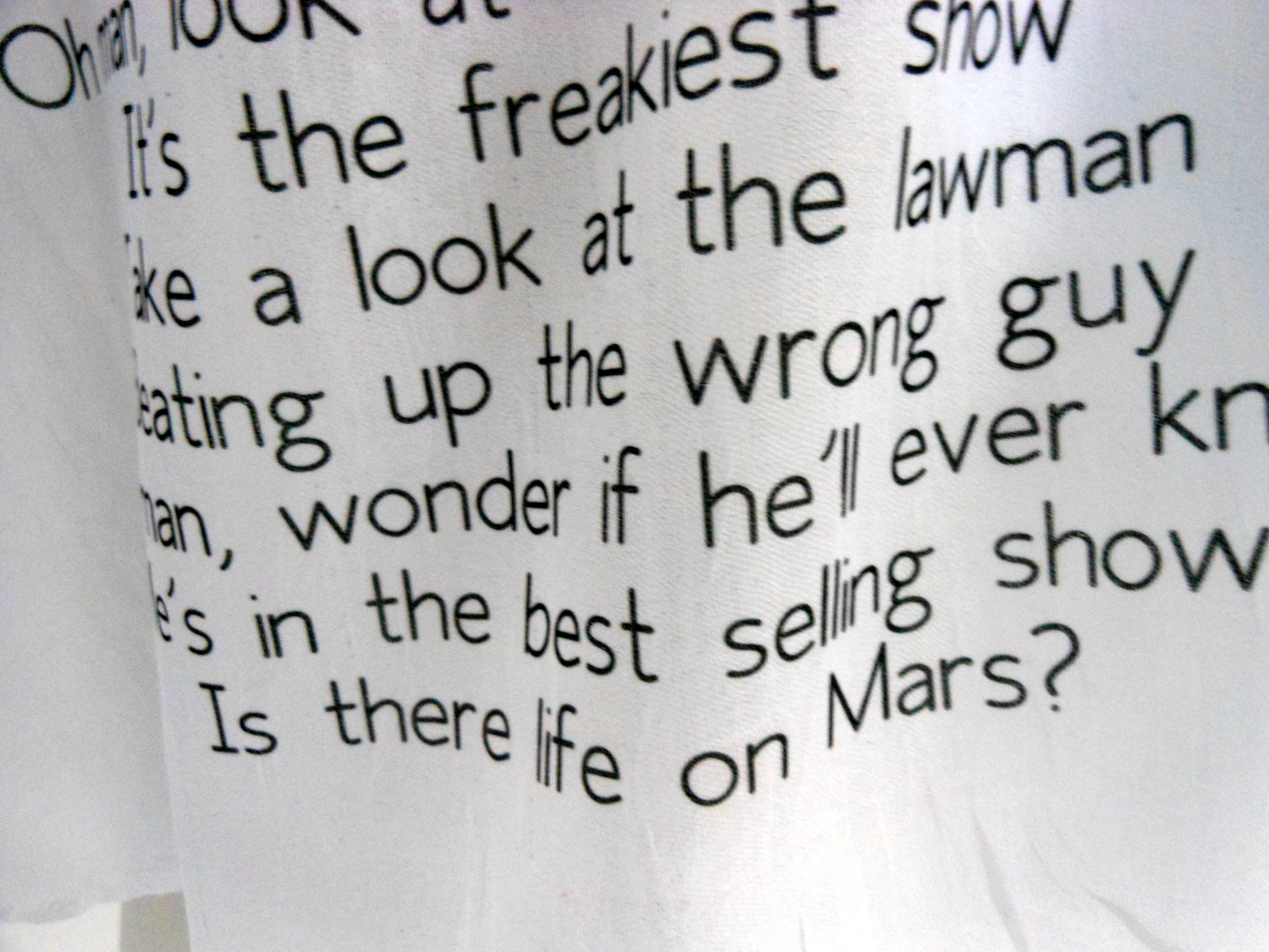 David Bowie Inspired Scarf. Long Scarf with Life On Mars Lyrics Print - Other Colours Available)