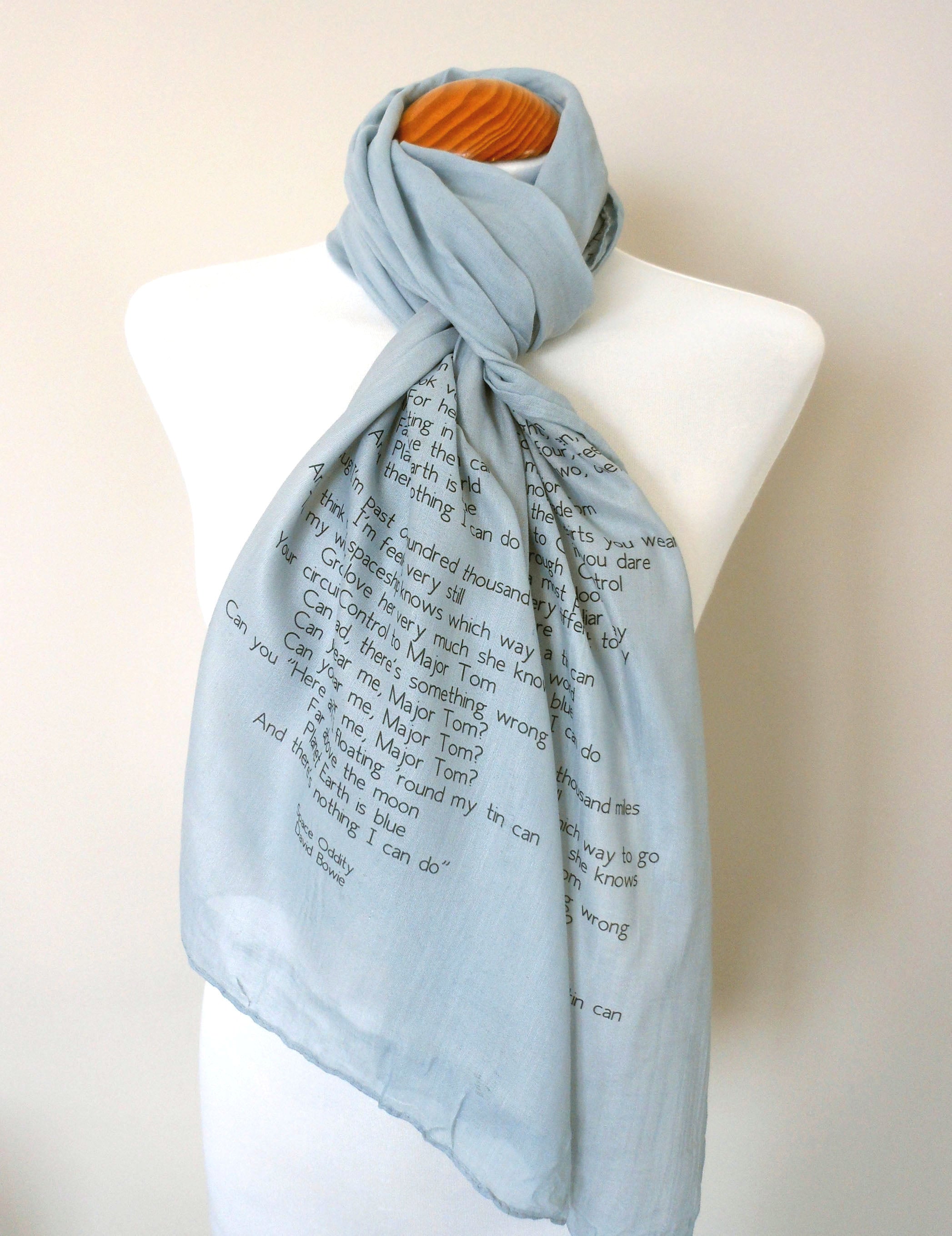 David Bowie Inspired Scarf. Long Scarf with Space Oddity Lyrics Print - Other Colours Available)