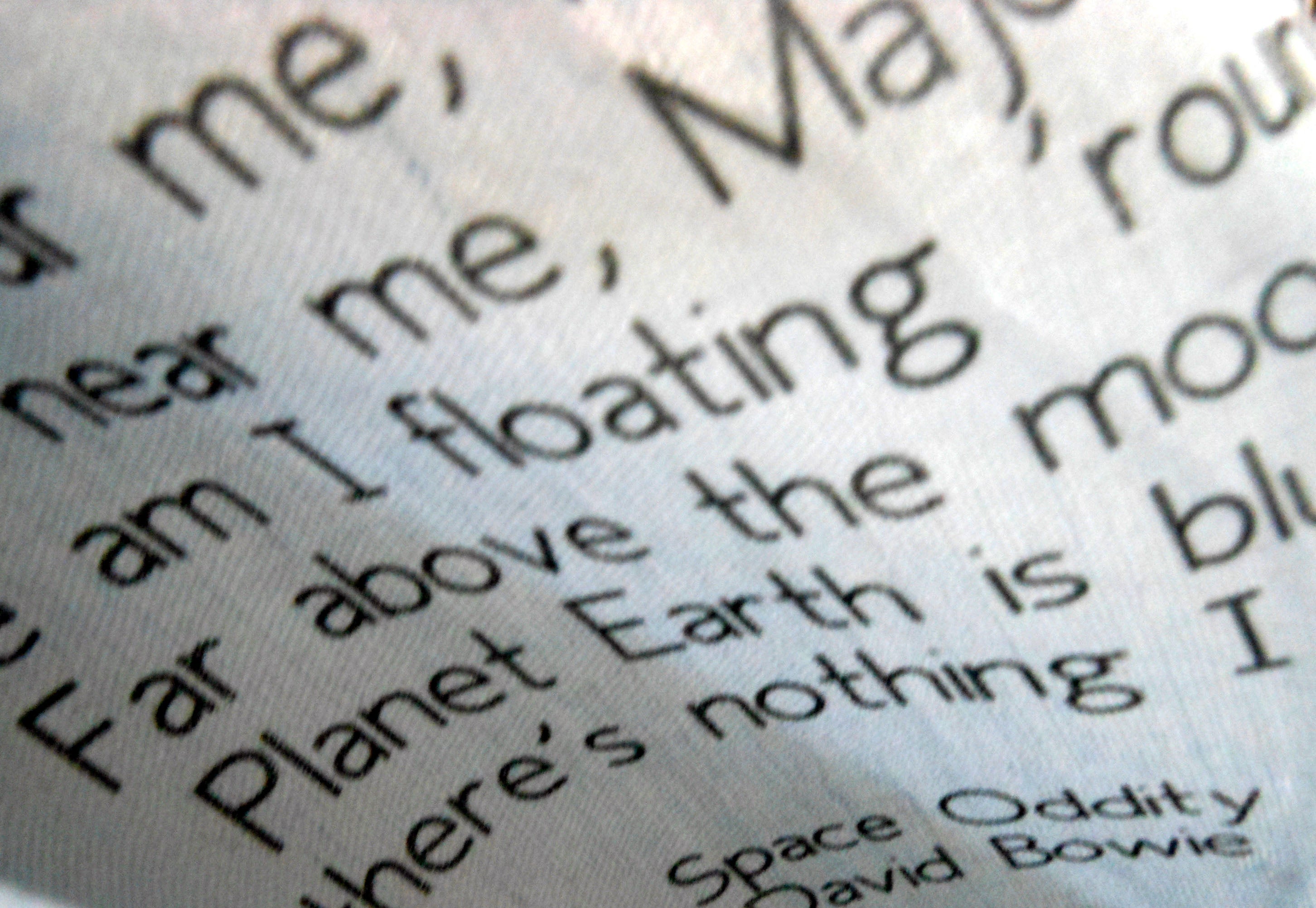 David Bowie Inspired Scarf. Long Scarf with Space Oddity Lyrics Print - Other Colours Available)