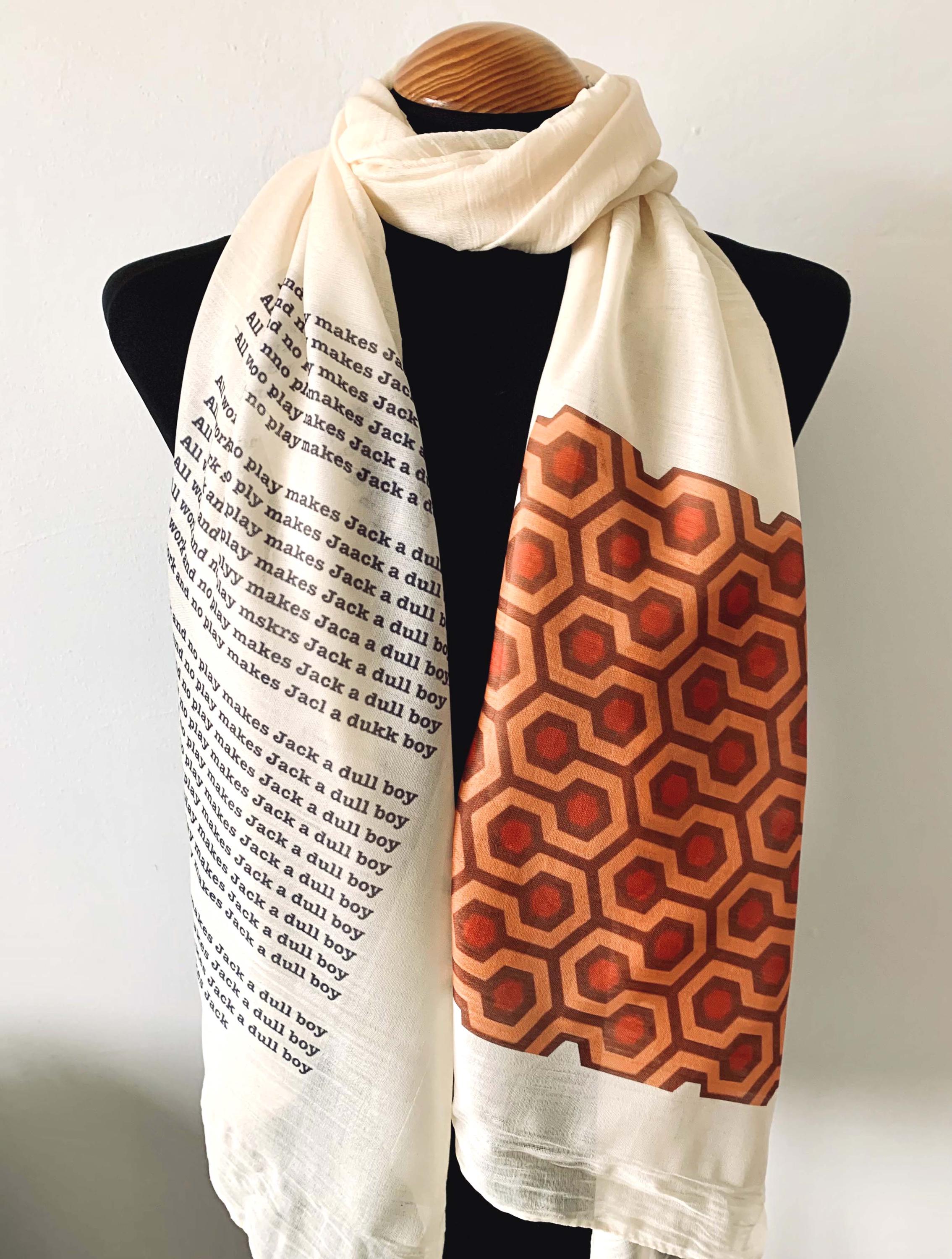The Shining Inspired Scarf – Vintage Horror Long Beige Scarf With Iconic The Shining Print - Gothic Movie Gift