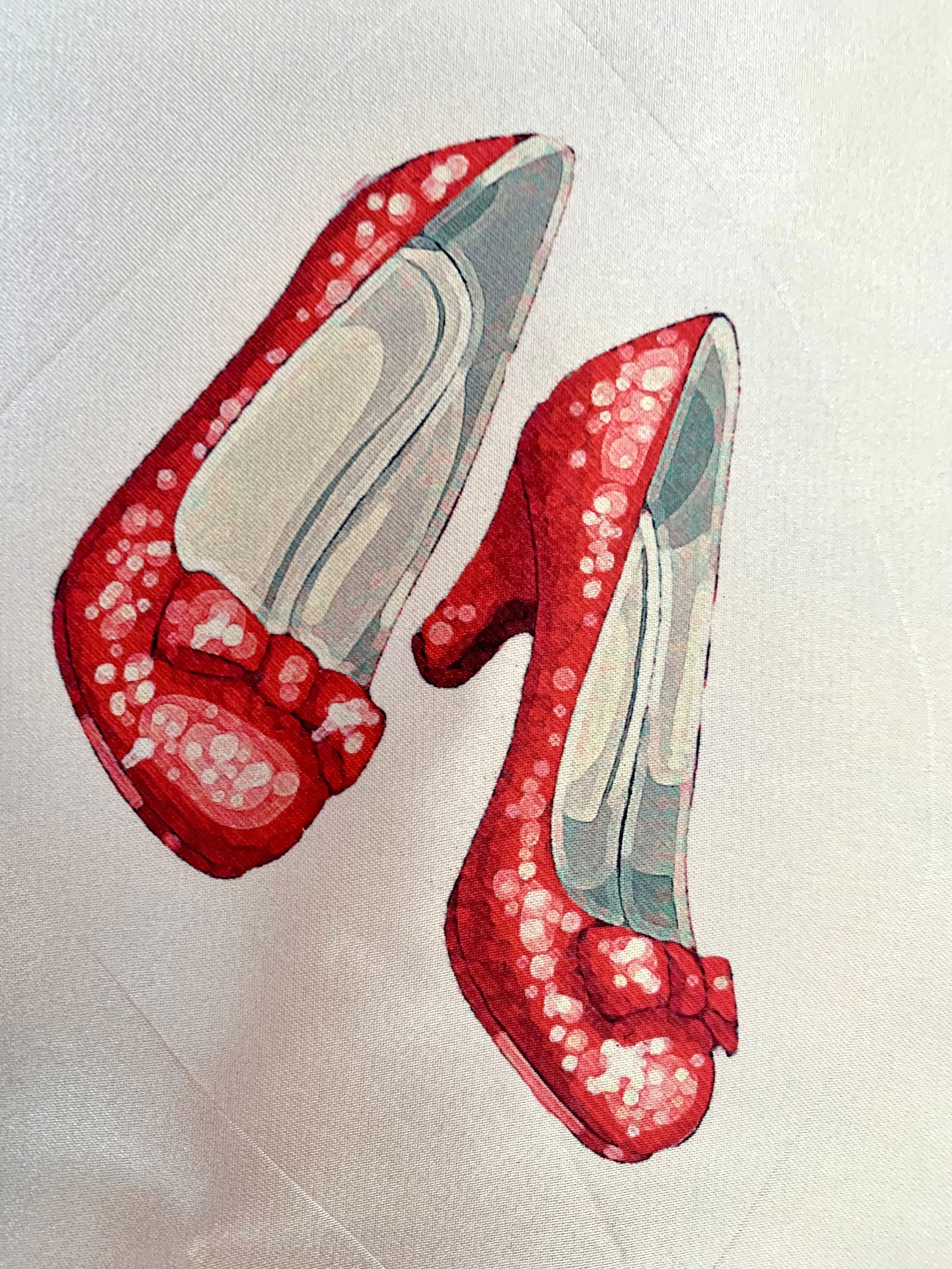 Wizard of Oz Inspired Silk Scarf – Ivory Square Scarf with Red Shoes Print - Dorothy's Shoes Design