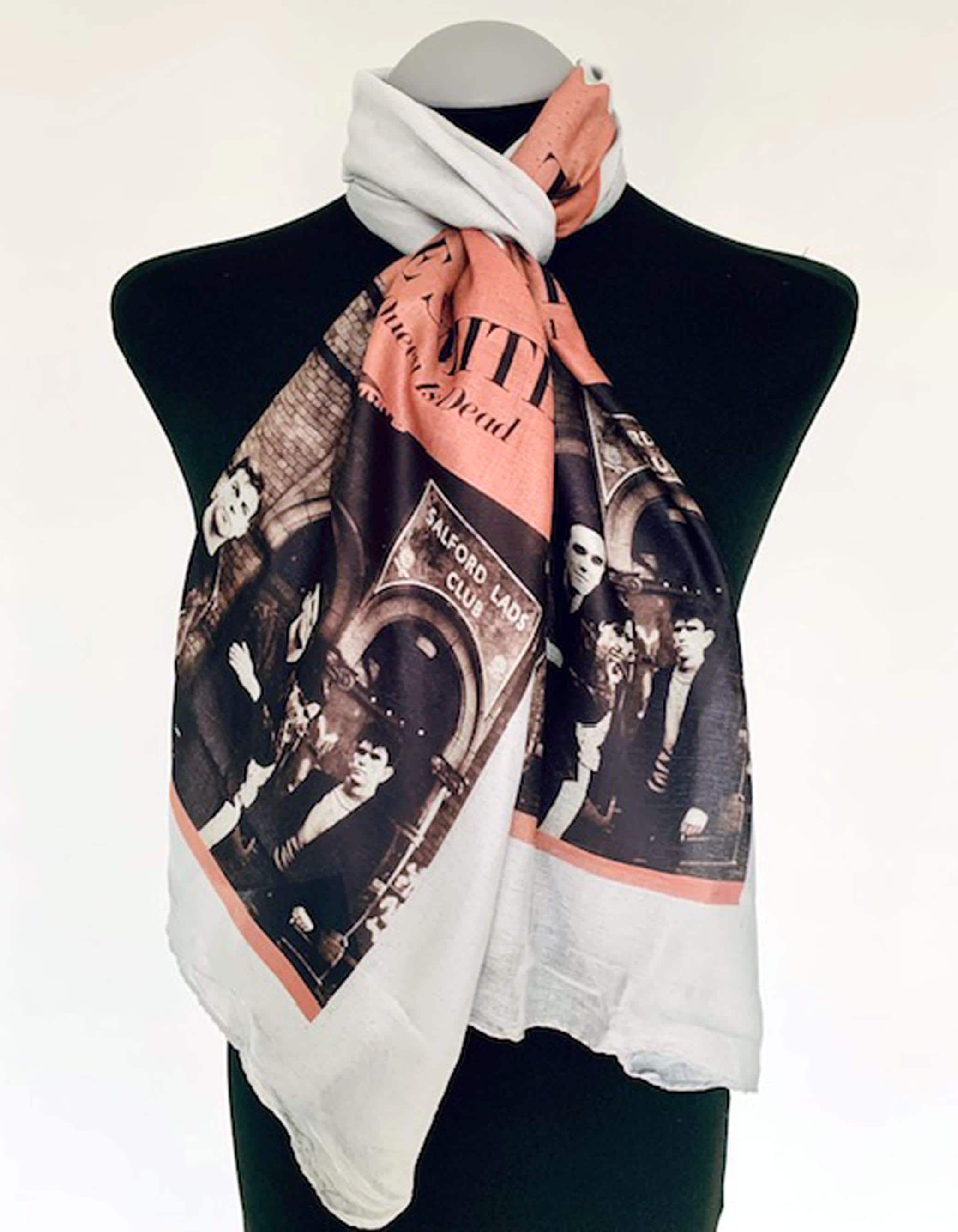The Smiths Inspired Scarf – Black and Pink Print on Long Grey Scarf for Indie Music Fans