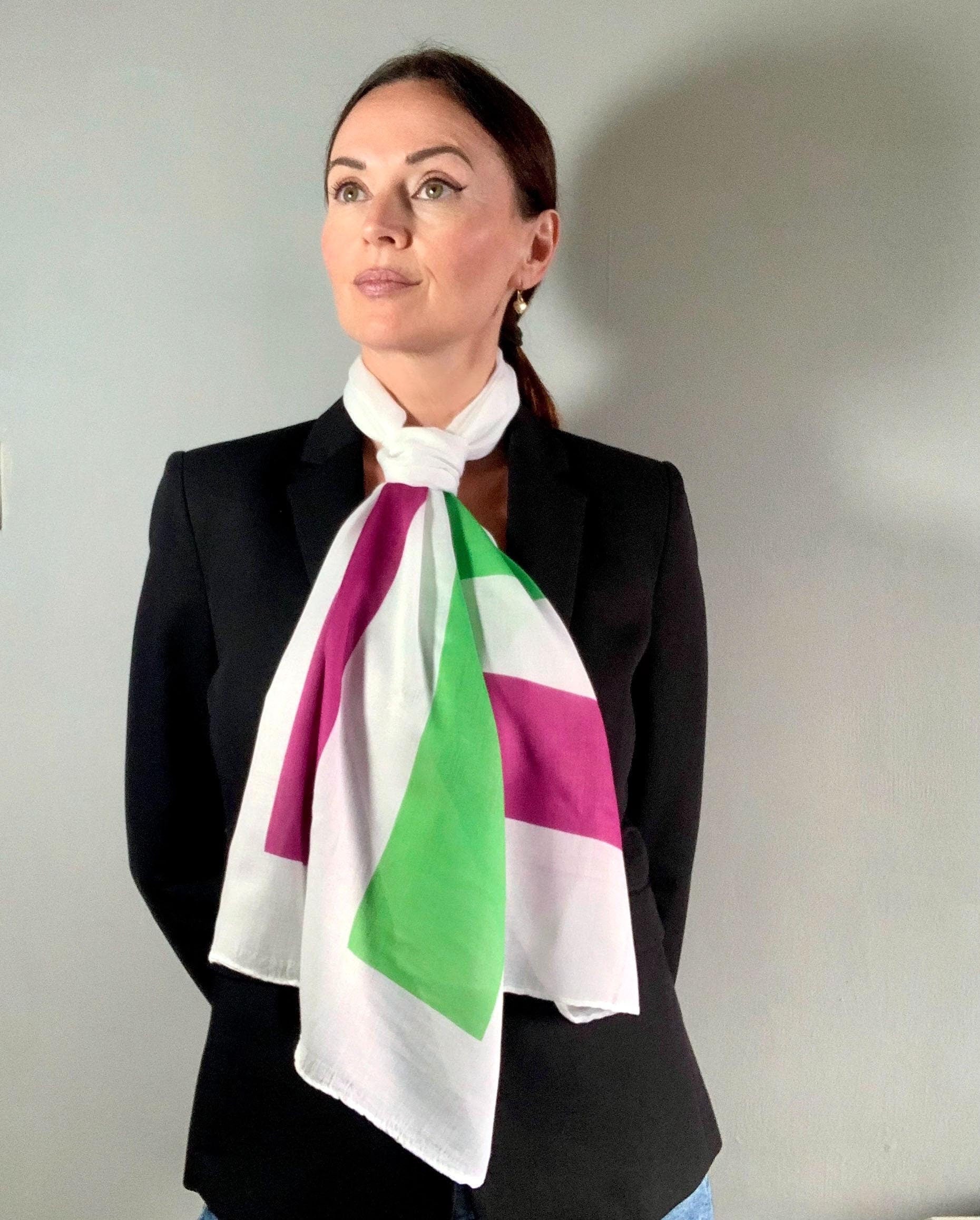 Suffragette Scarf – White Long Feminist Scarf - Women Flag Print, Women's Rights Gift