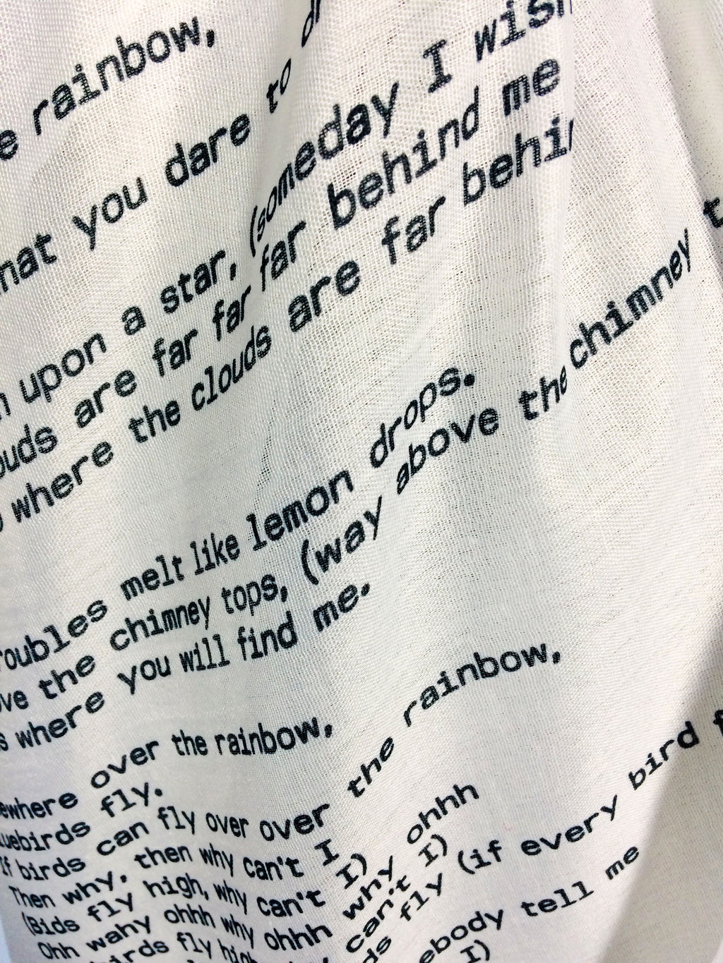 Wizard of Oz Inspired Scarf – Vintage Dorothy and Over the Rainbow Print on White Lightweight Scarf