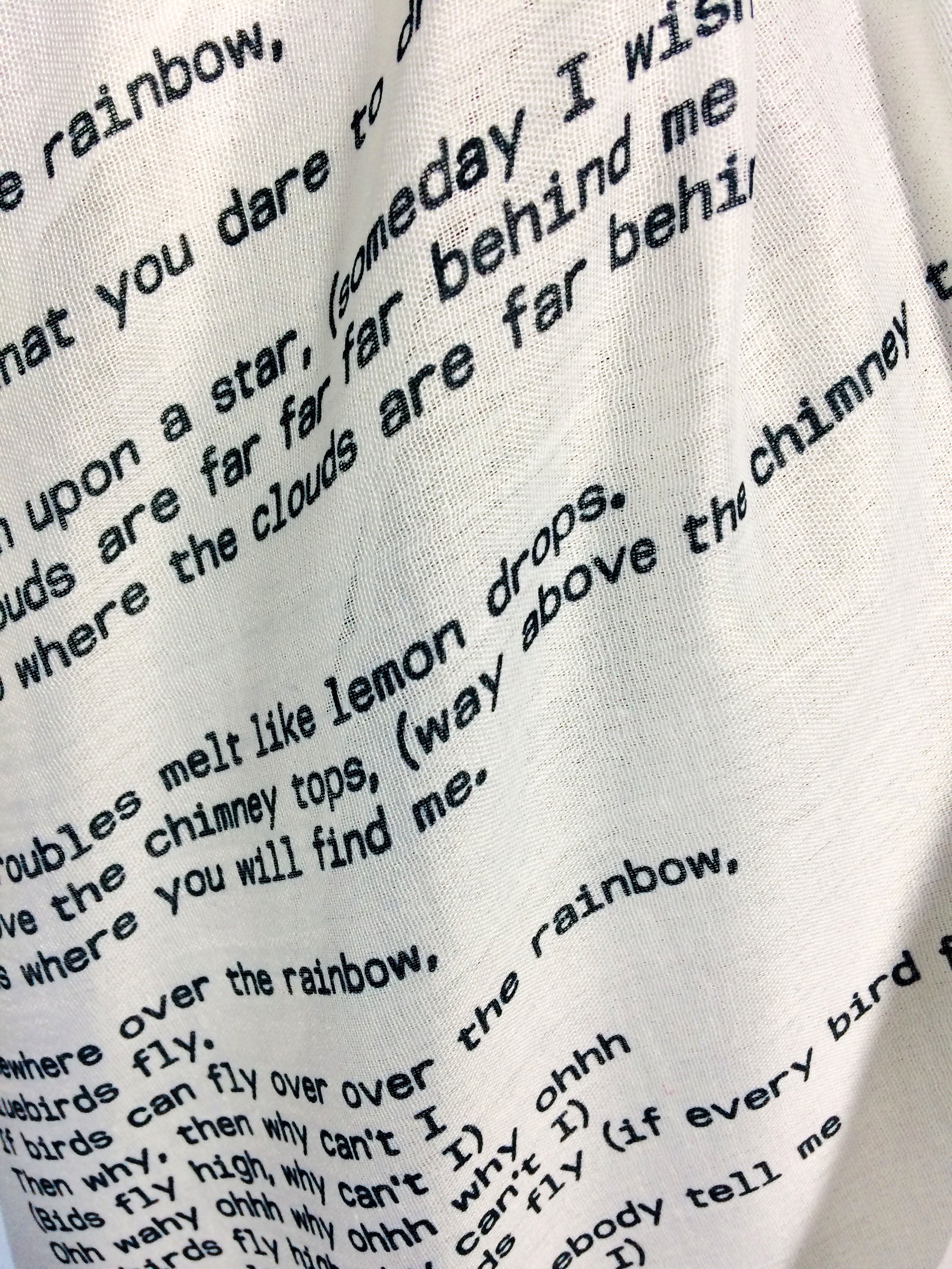 Wizard of Oz Inspired Scarf – Vintage Dorothy and Over the Rainbow Print on White Lightweight Scarf