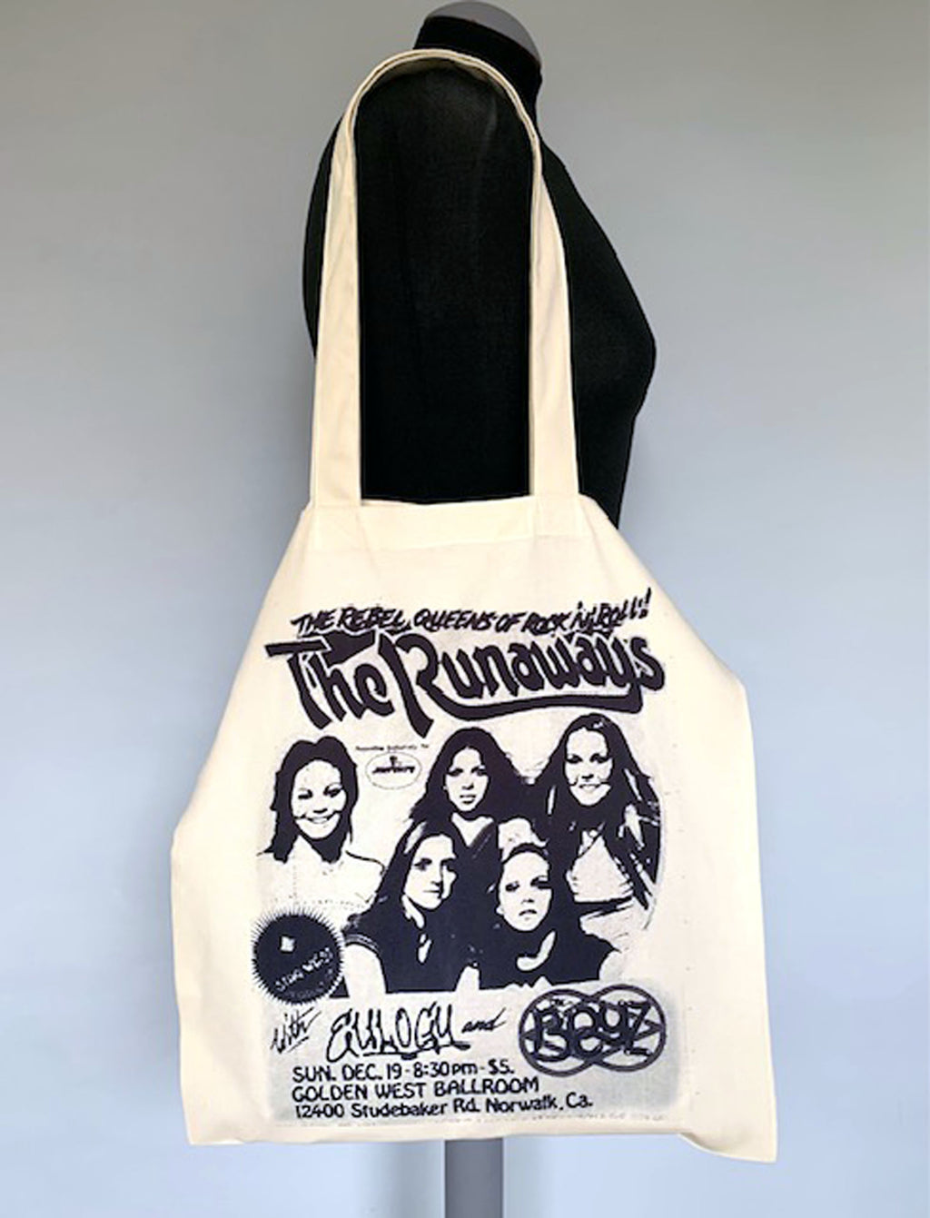 Tote shopper bag with vintage 70s rock Joan Jett print