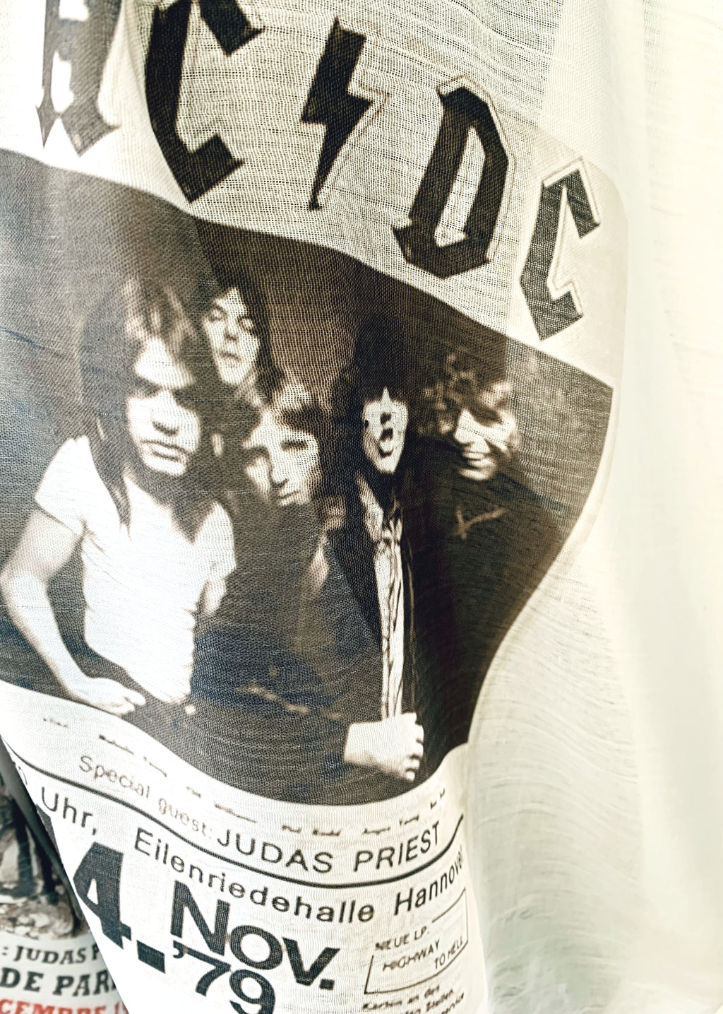 ACDC Inspired Scarf – Vintage Heavy Metal ACDC Style Long Scarf with Red and Black Band Print.
