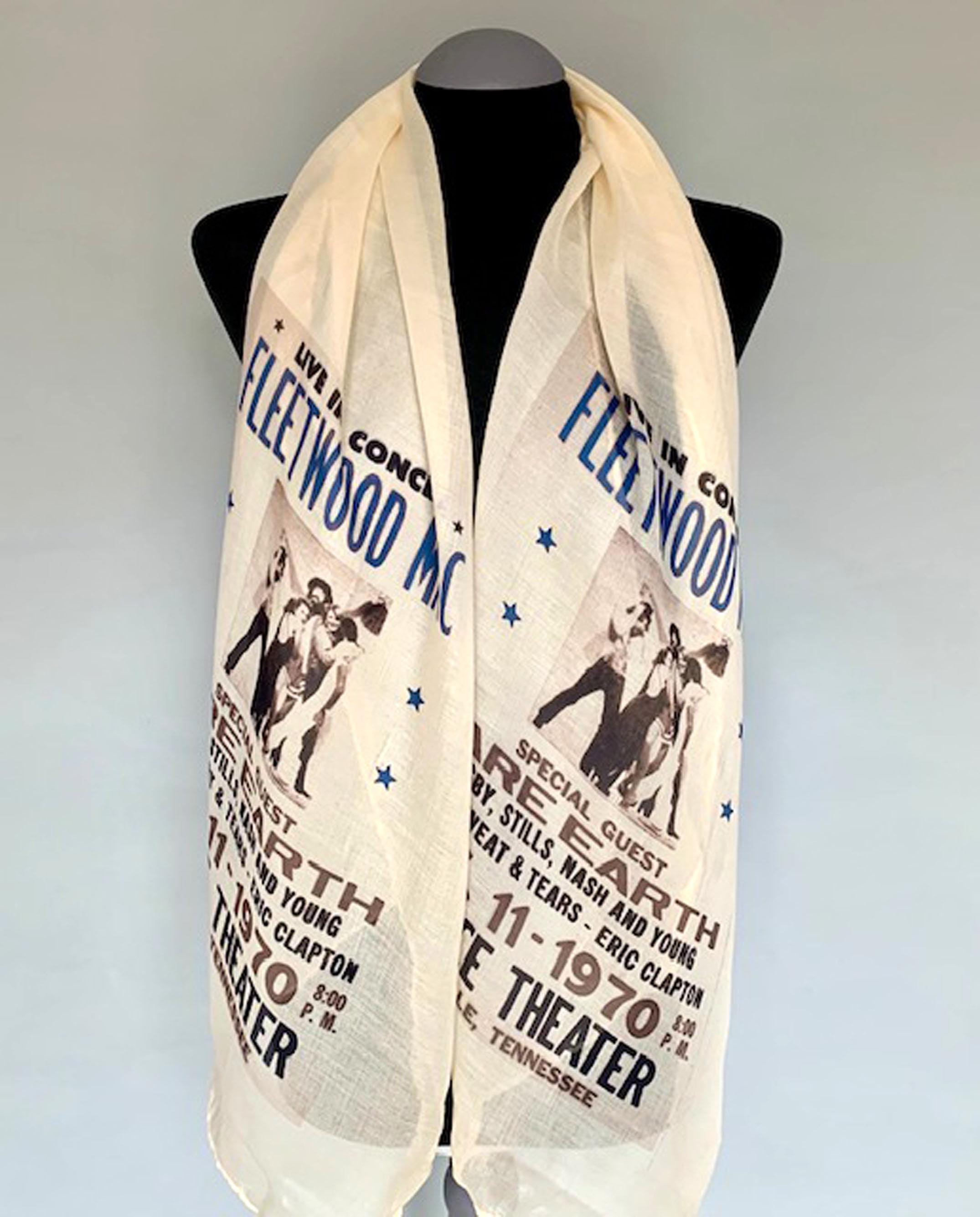 Fleetwood Mac Inspired Scarf – Boho Style Long Scarf with Black and Blue Band Print