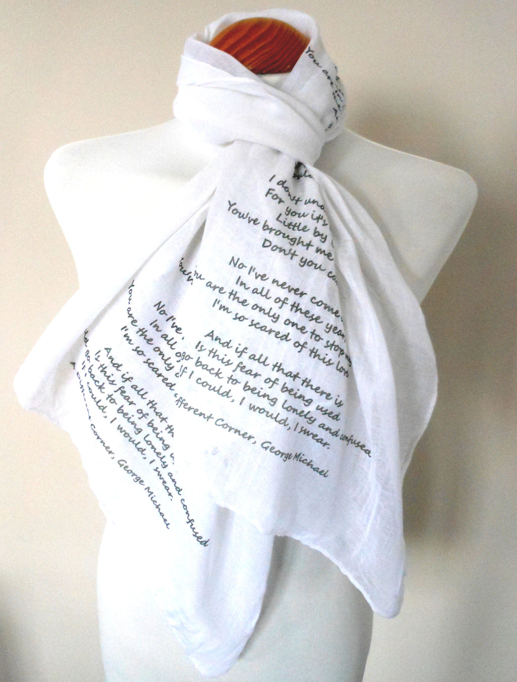 George Michael Inspired Scarf. Long Scarf with A Different Corner Lyrics Print - Other Colours Available)