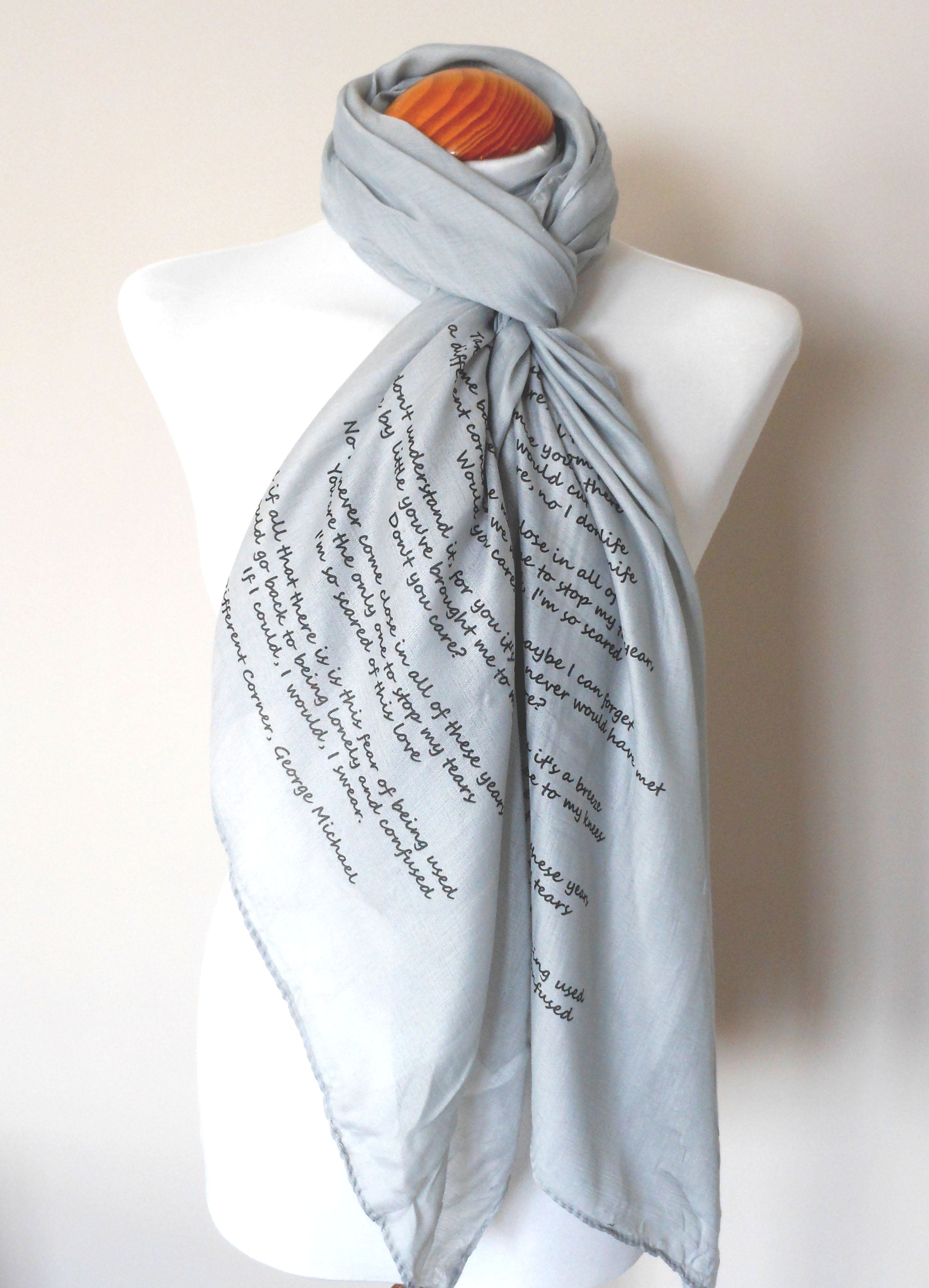George Michael Inspired Scarf. Long Scarf with A Different Corner Lyrics Print - Other Colours Available)