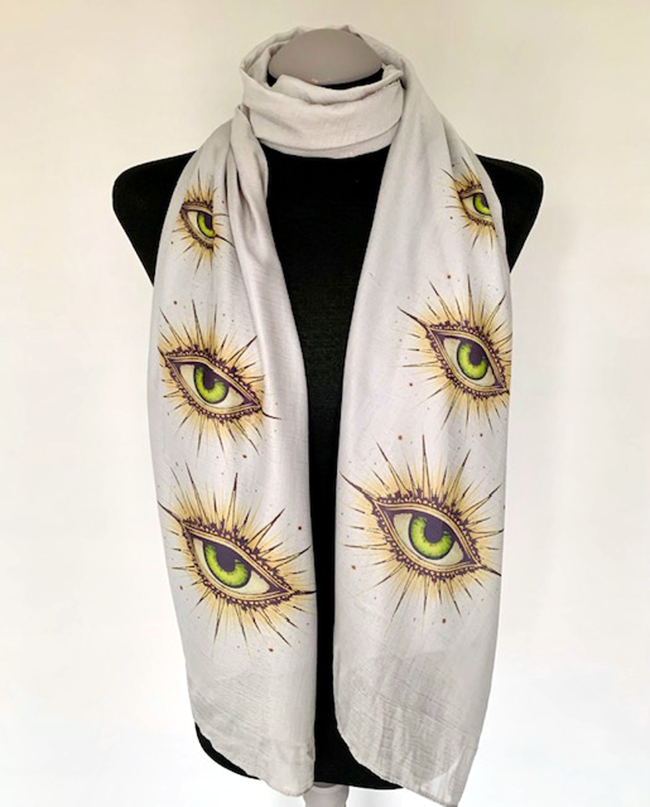 All Seeing Eye Scarf – Divine Eye Print on Grey Lightweight Scarf .