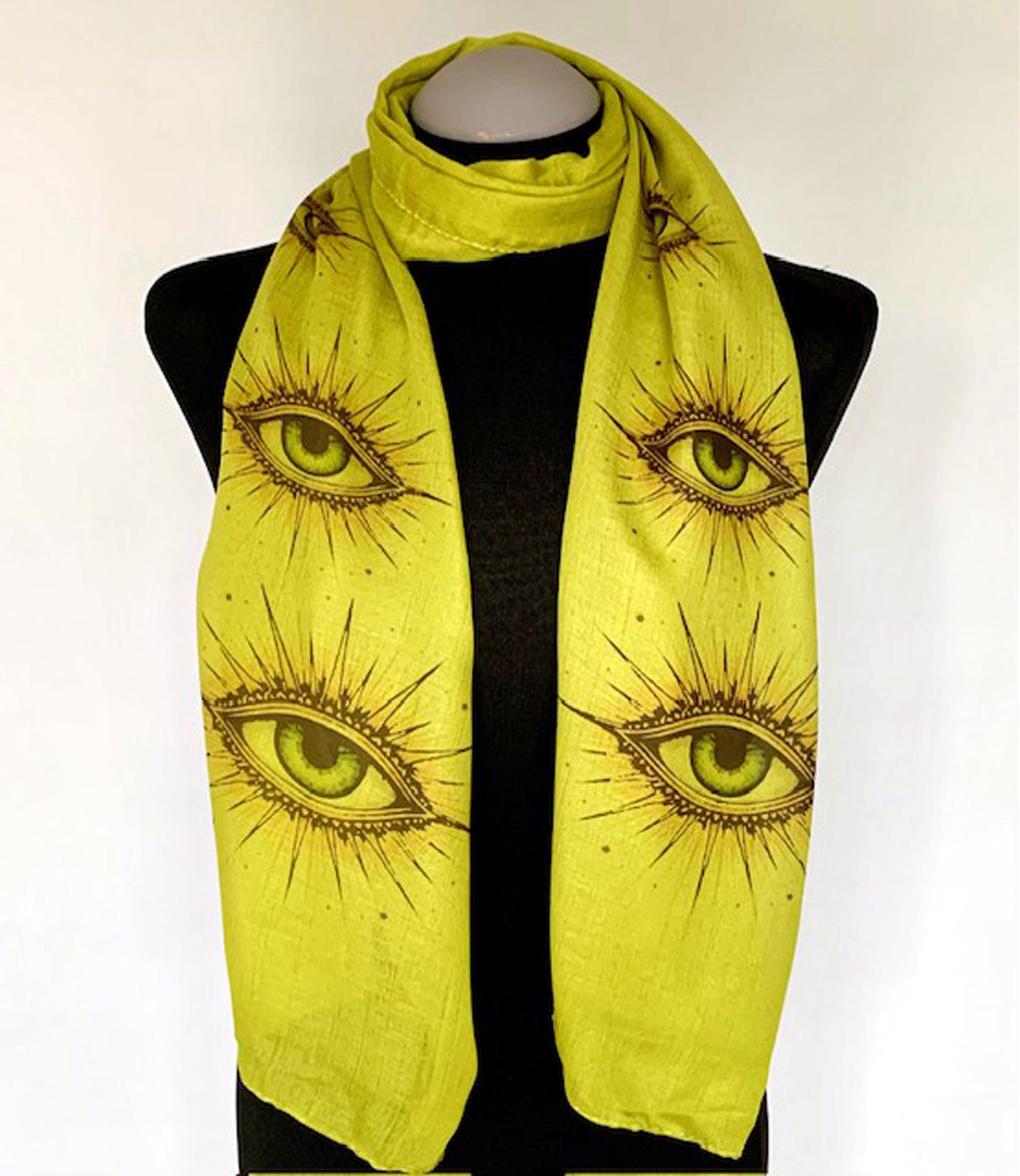 All Seeing Eye Scarf – Divine Eye Print on Army Green Lightweight Scarf .