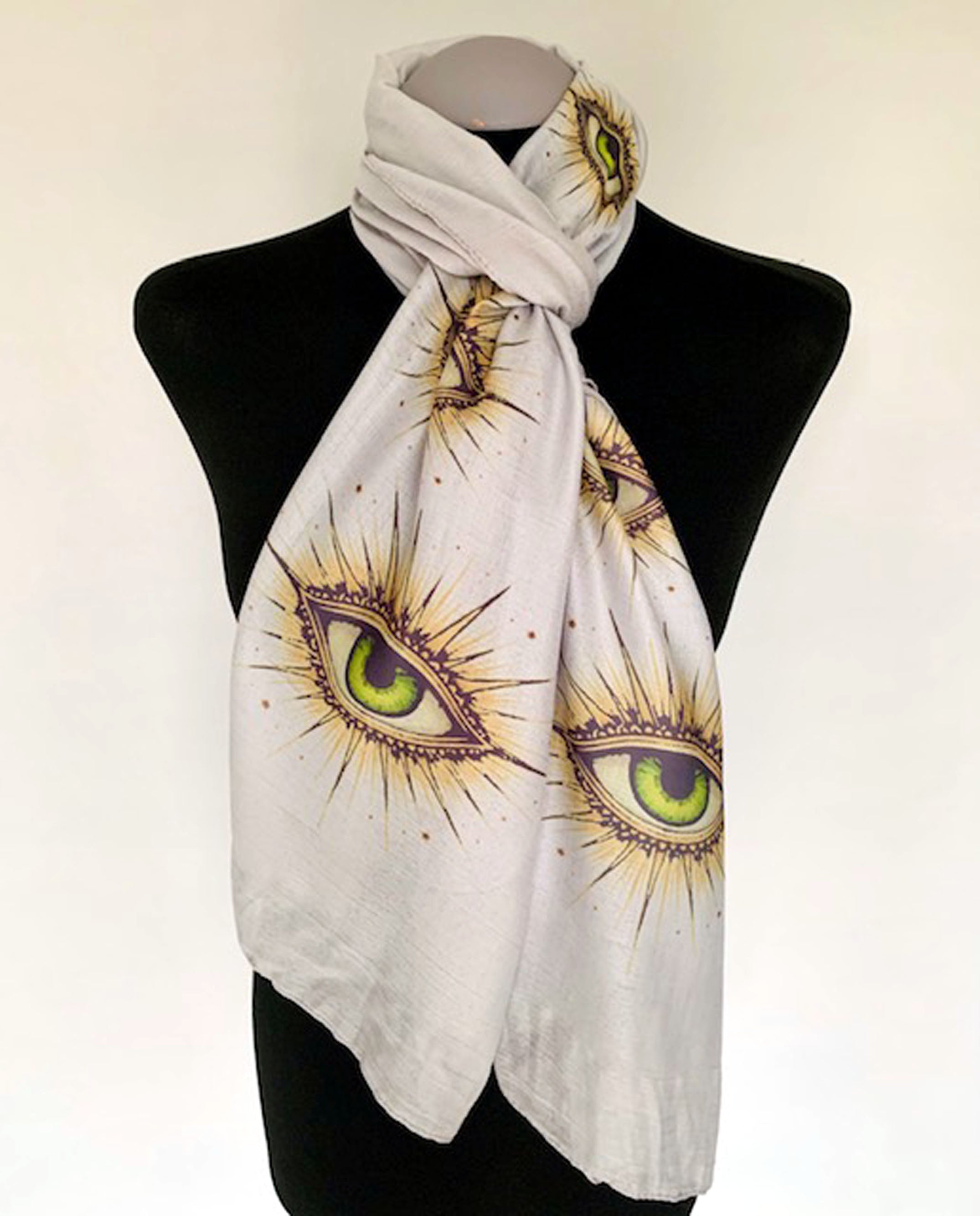 All Seeing Eye Scarf – Divine Eye Print on Grey Lightweight Scarf .