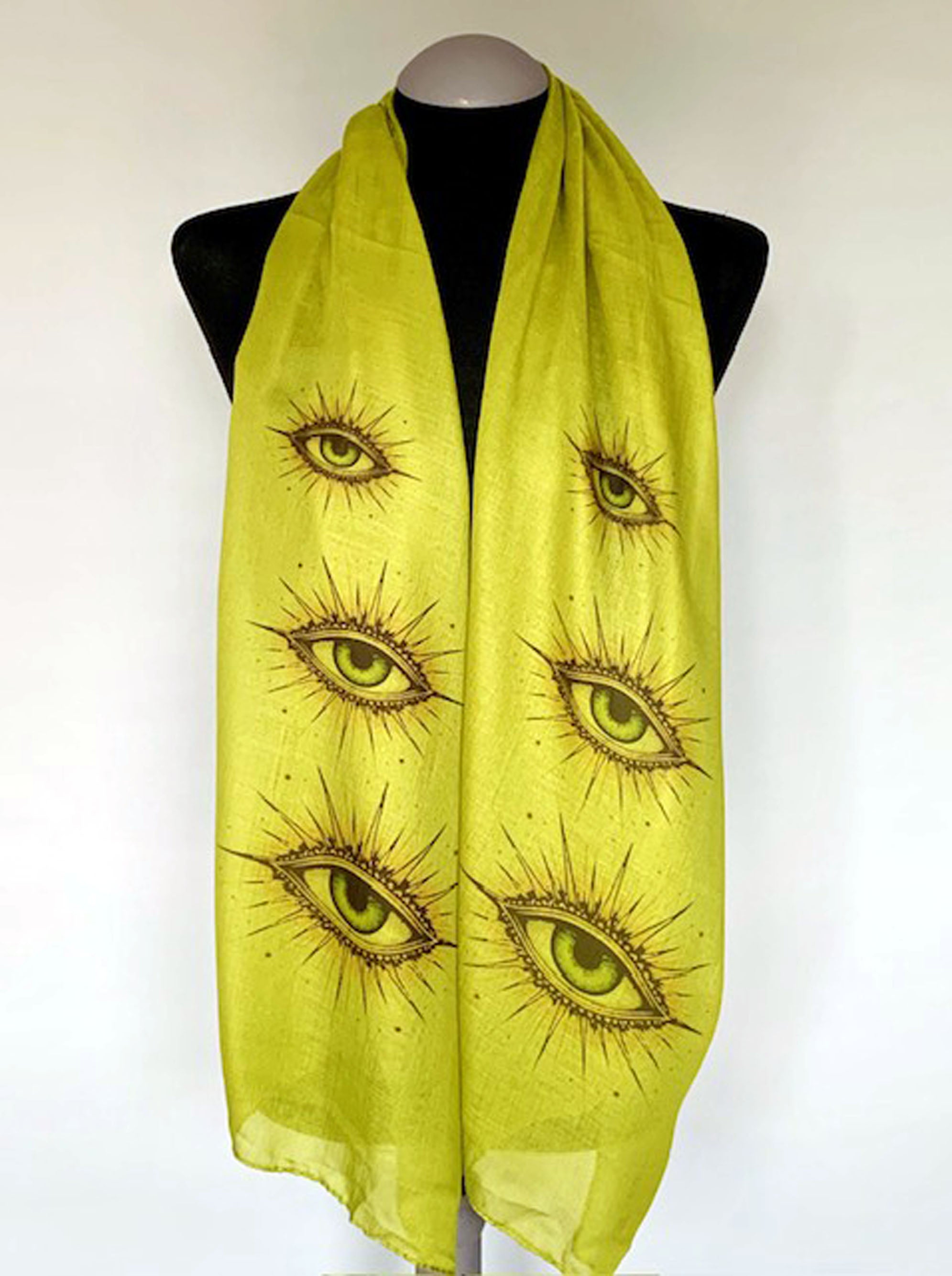 All Seeing Eye Scarf – Divine Eye Print on Army Green Lightweight Scarf .