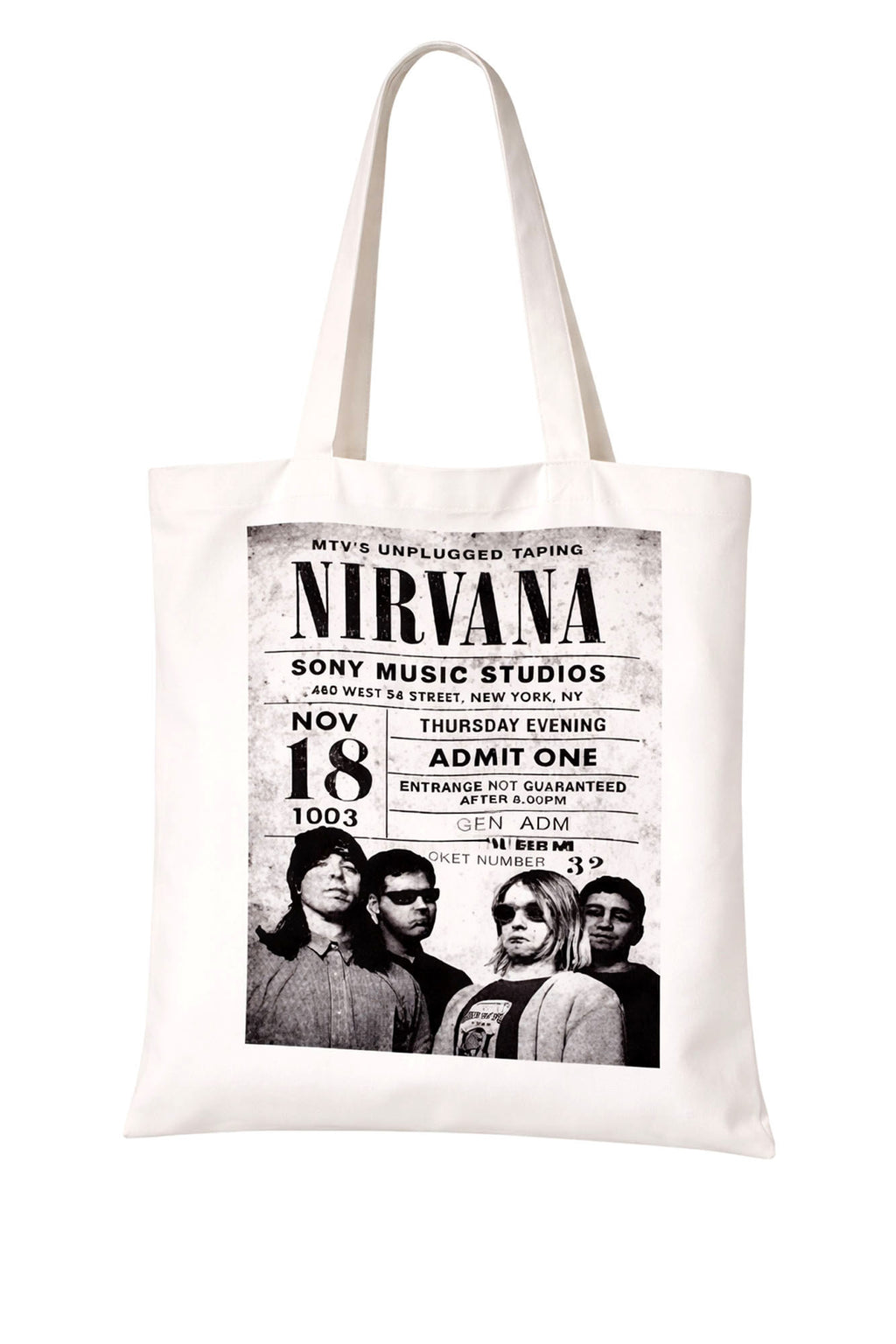 Tote bag with Nirvana concert poster design 