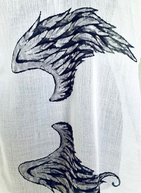Angel Wings Long Scarf – Spiritual Symbolic Print on Lightweight White Scarf