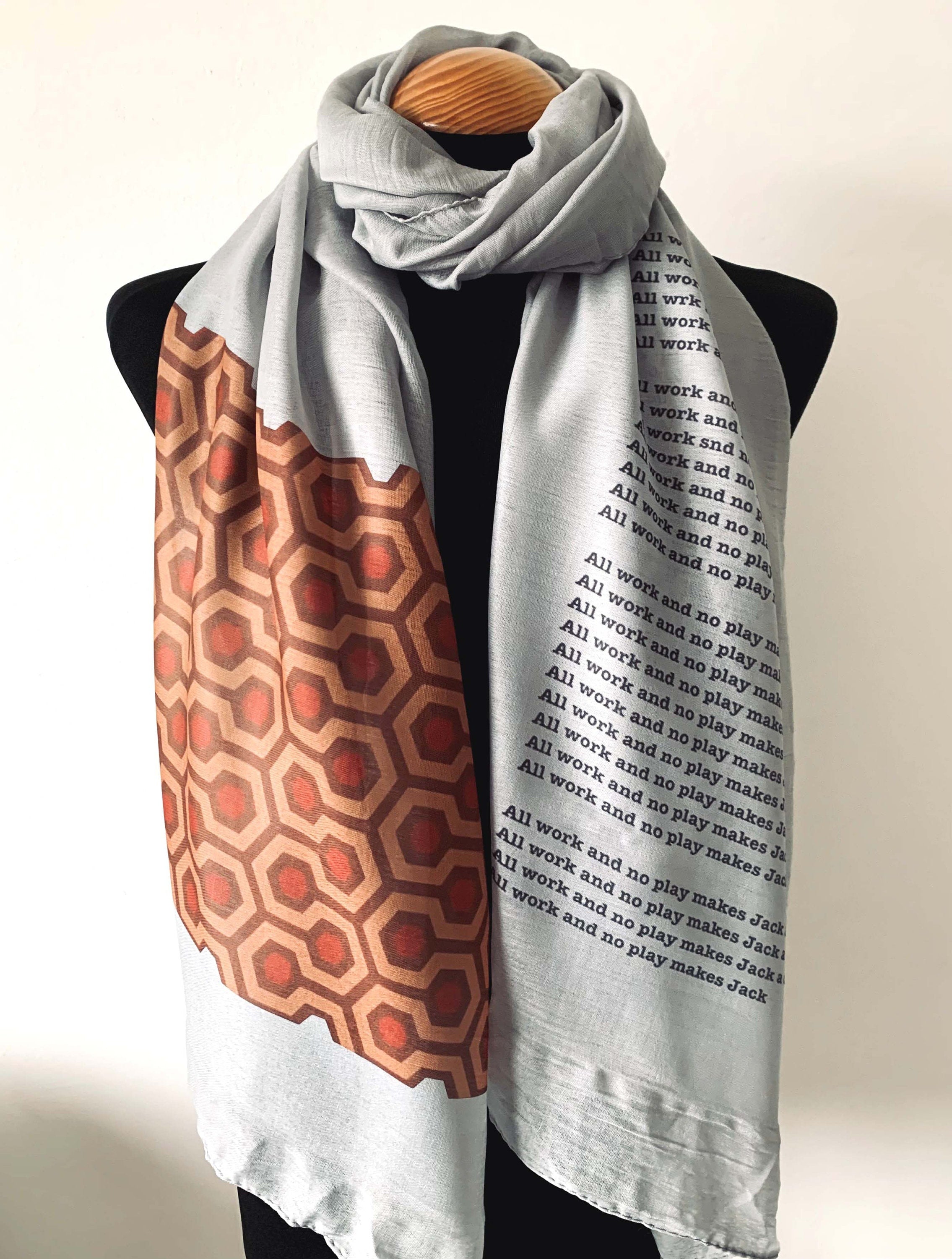 The Shining Inspired Scarf – Vintage Horror Long Grey Scarf - Gothic Movie Gift