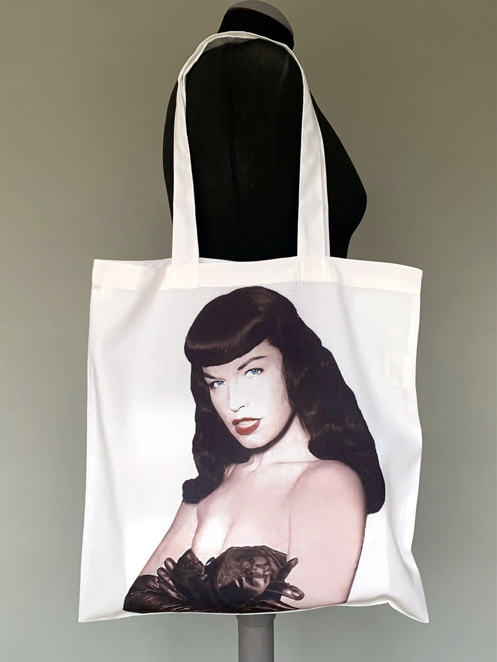 Tote shopper bag with vintage 1950s Bettie Page print