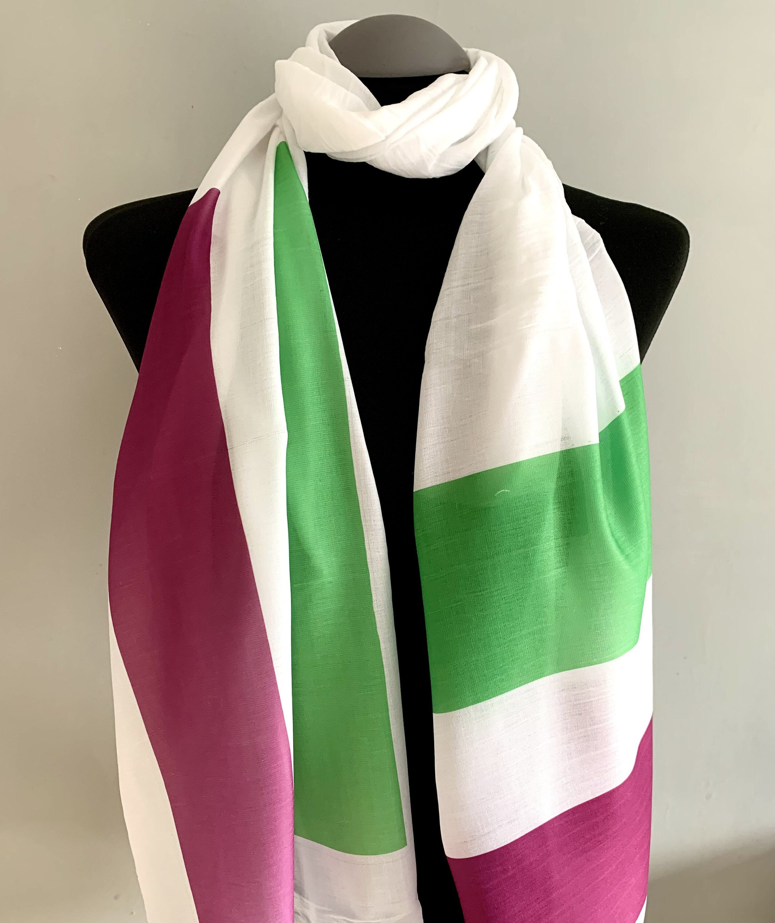 Suffragette Scarf – White Long Feminist Scarf - Women Flag Print, Women's Rights Gift