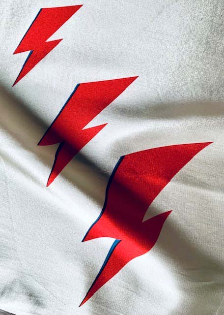 David Bowie Inspired Scarf - Red Lightening Bolts Print on Satin Silk Square Scarf