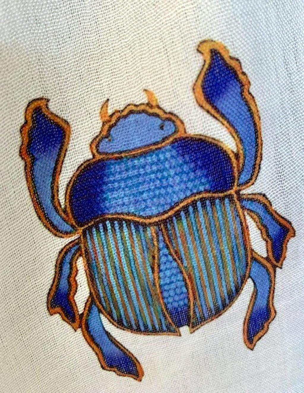 Egyptian Scarab Scarf – Blue Scarab Beetle Print – Long Boho Spiritual Scarf