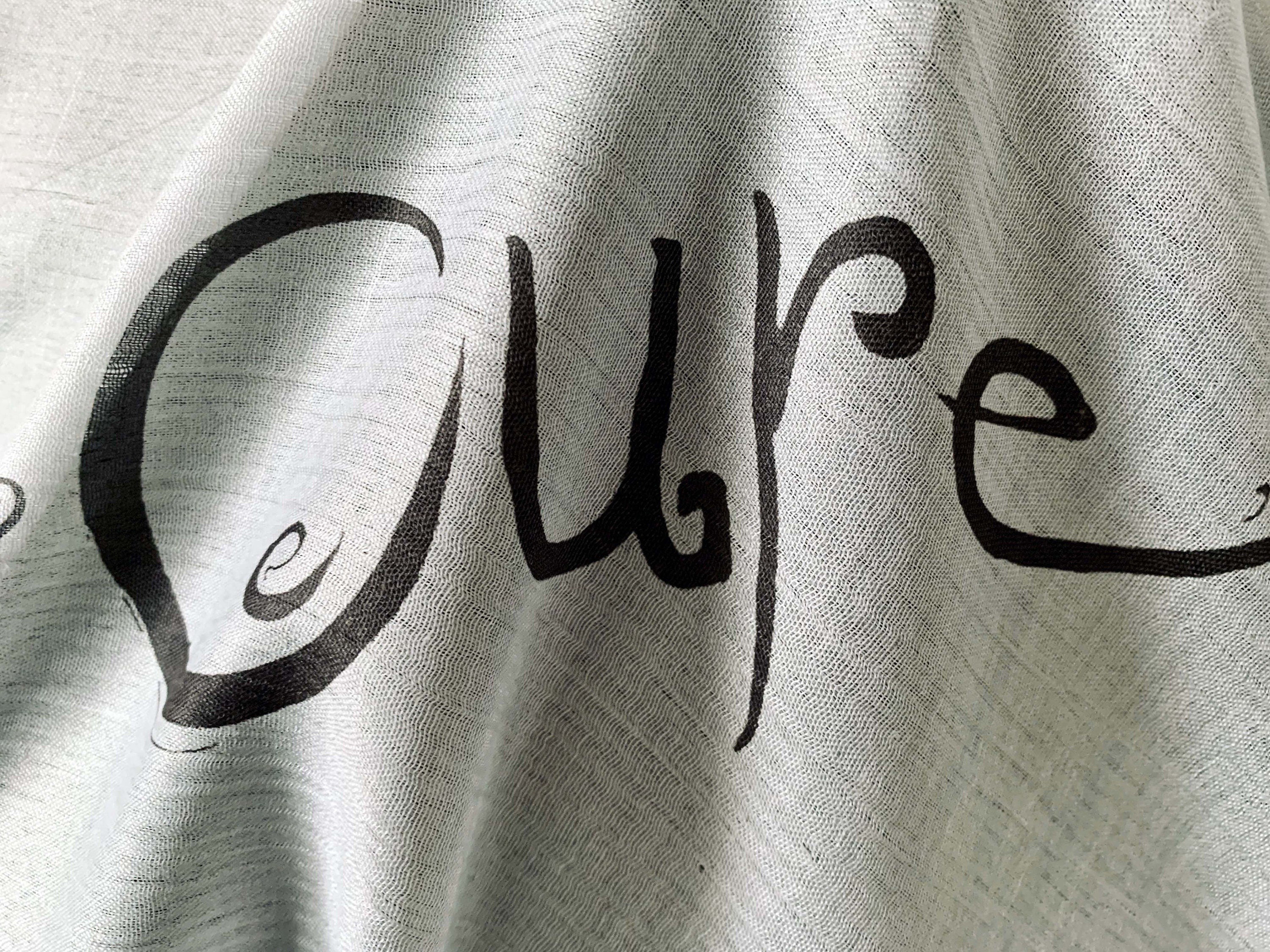The Cure Inspired Scarf – Punk Style Long Grey Scarf with Black and Red Band Print