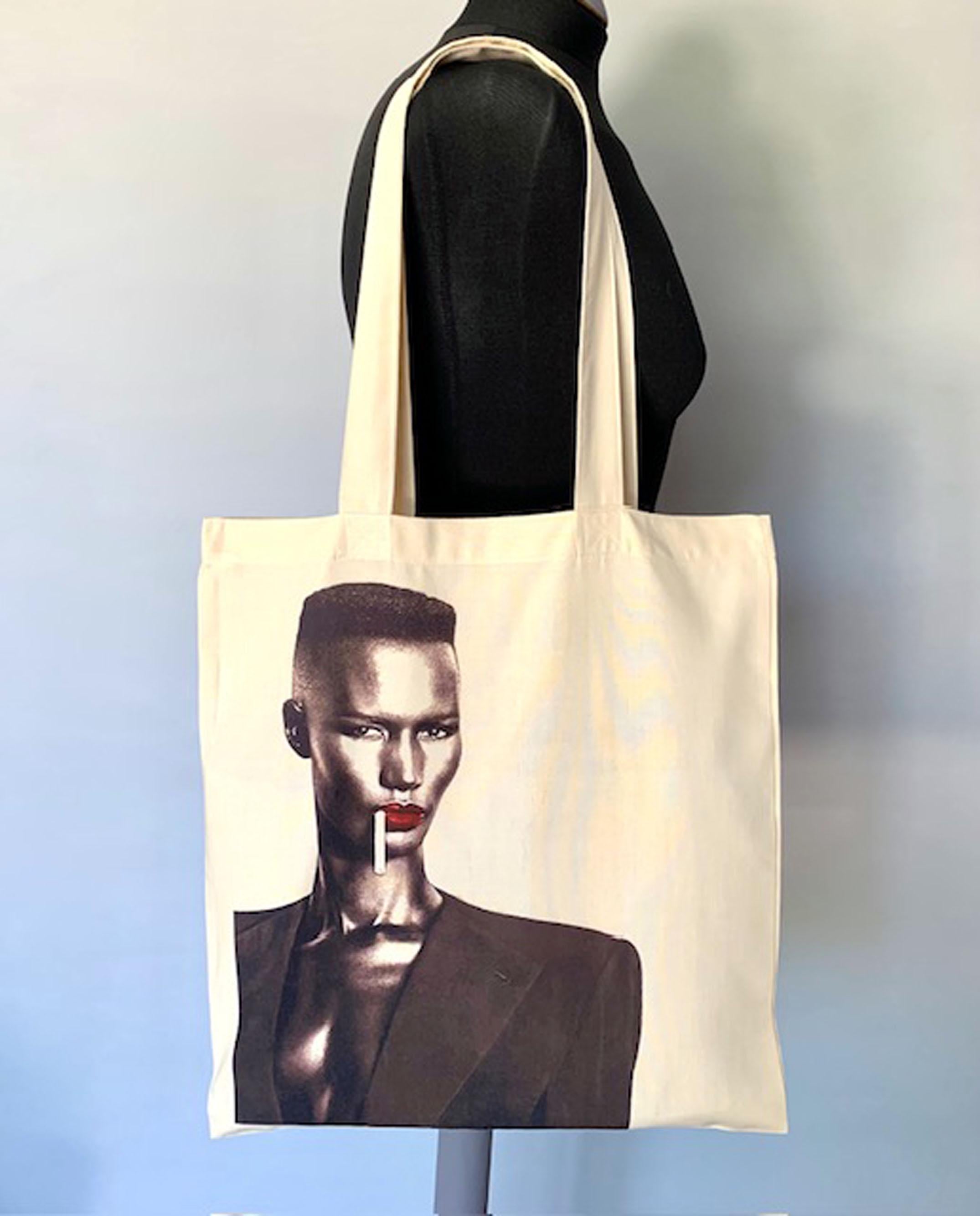 Grace Jones Inspired Tote Bag – Black and Red Unisex Shopper with Reggae Disco Funk New Wave Music Print, Music Gift
