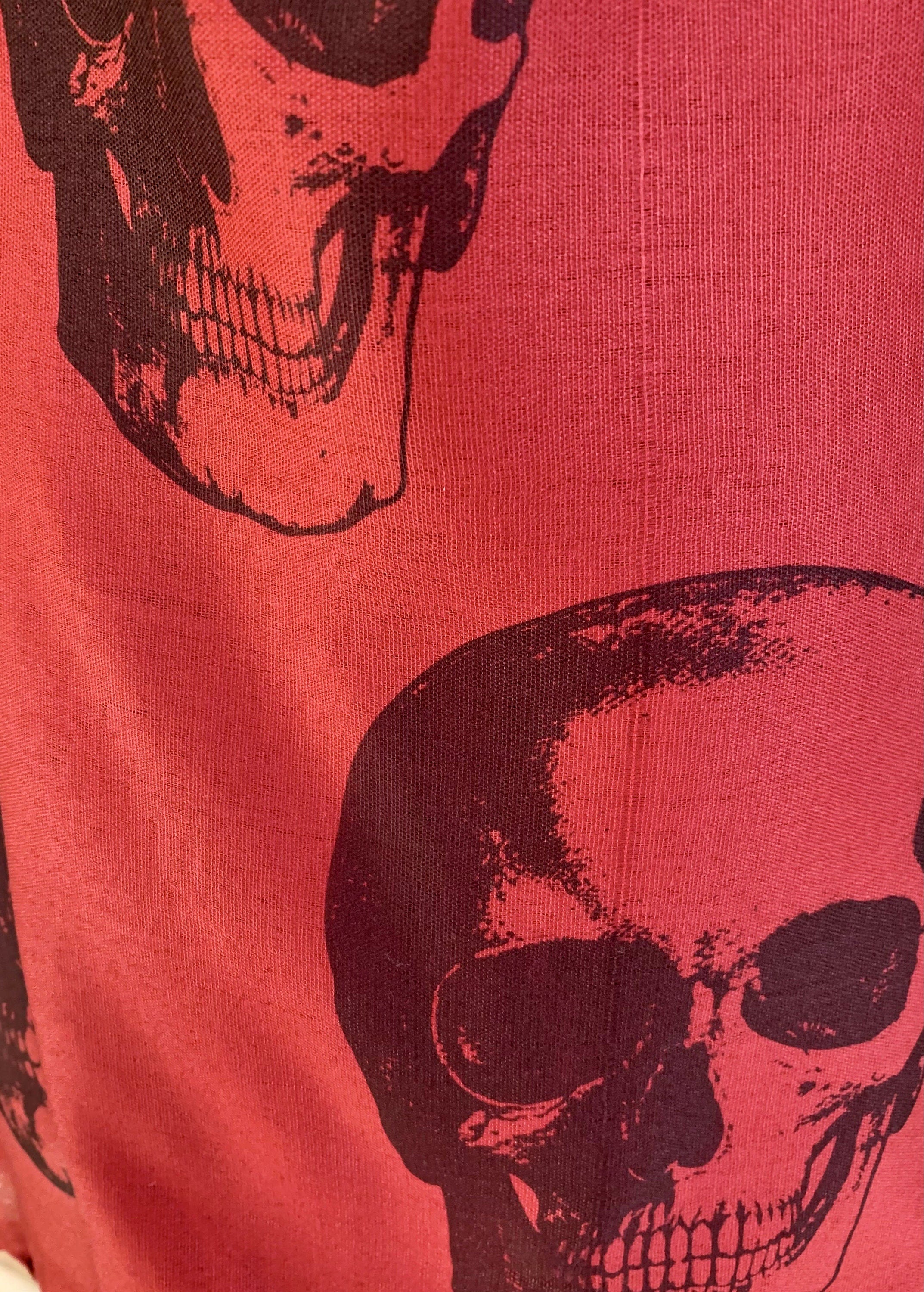 Red Skull Scarf – Long Gothic Punk Wrap with Black Skull Print – Alternative Fashion Accessory