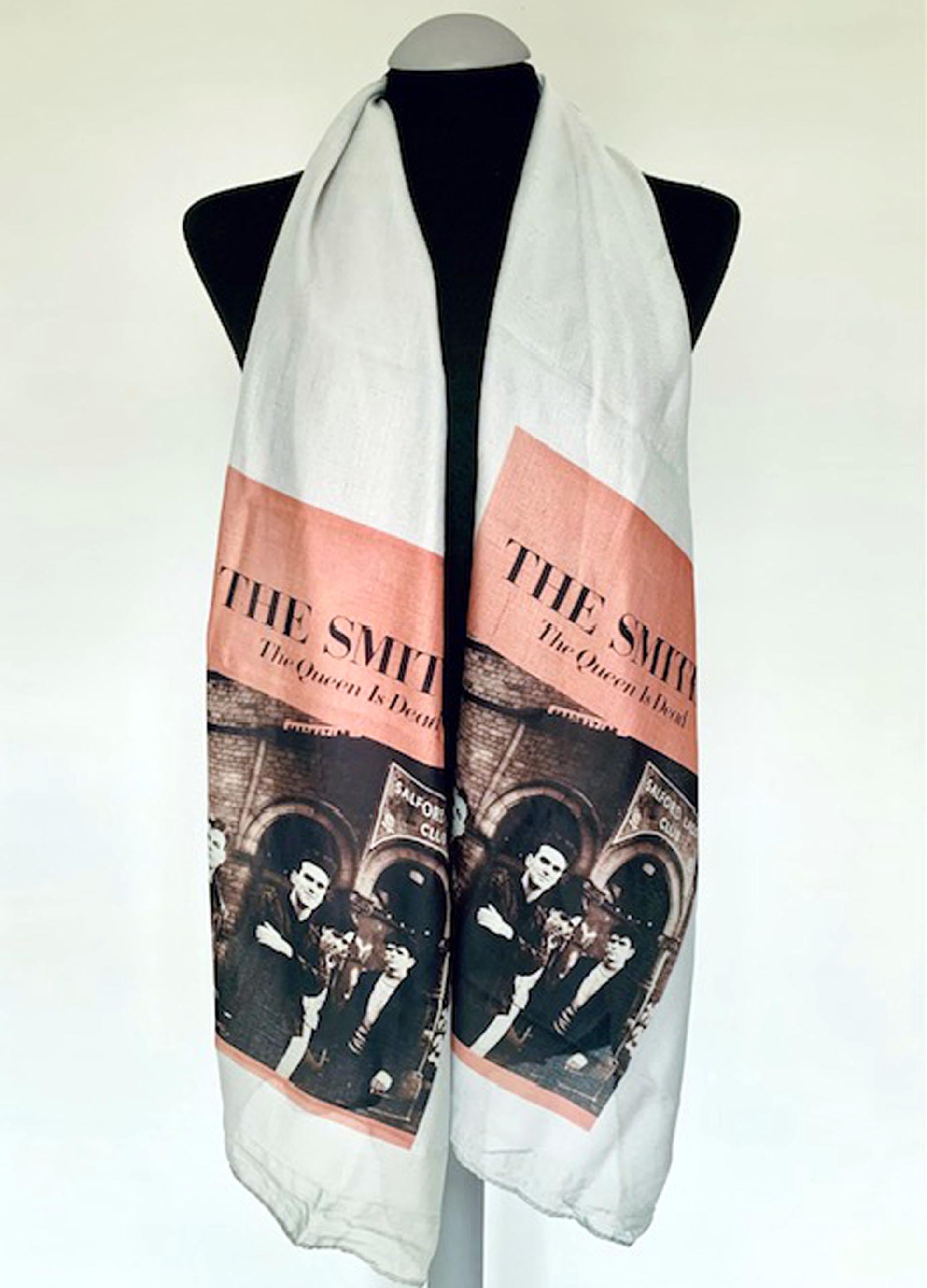 The Smiths Inspired Scarf – Black and Pink Print on Long Grey Scarf for Indie Music Fans