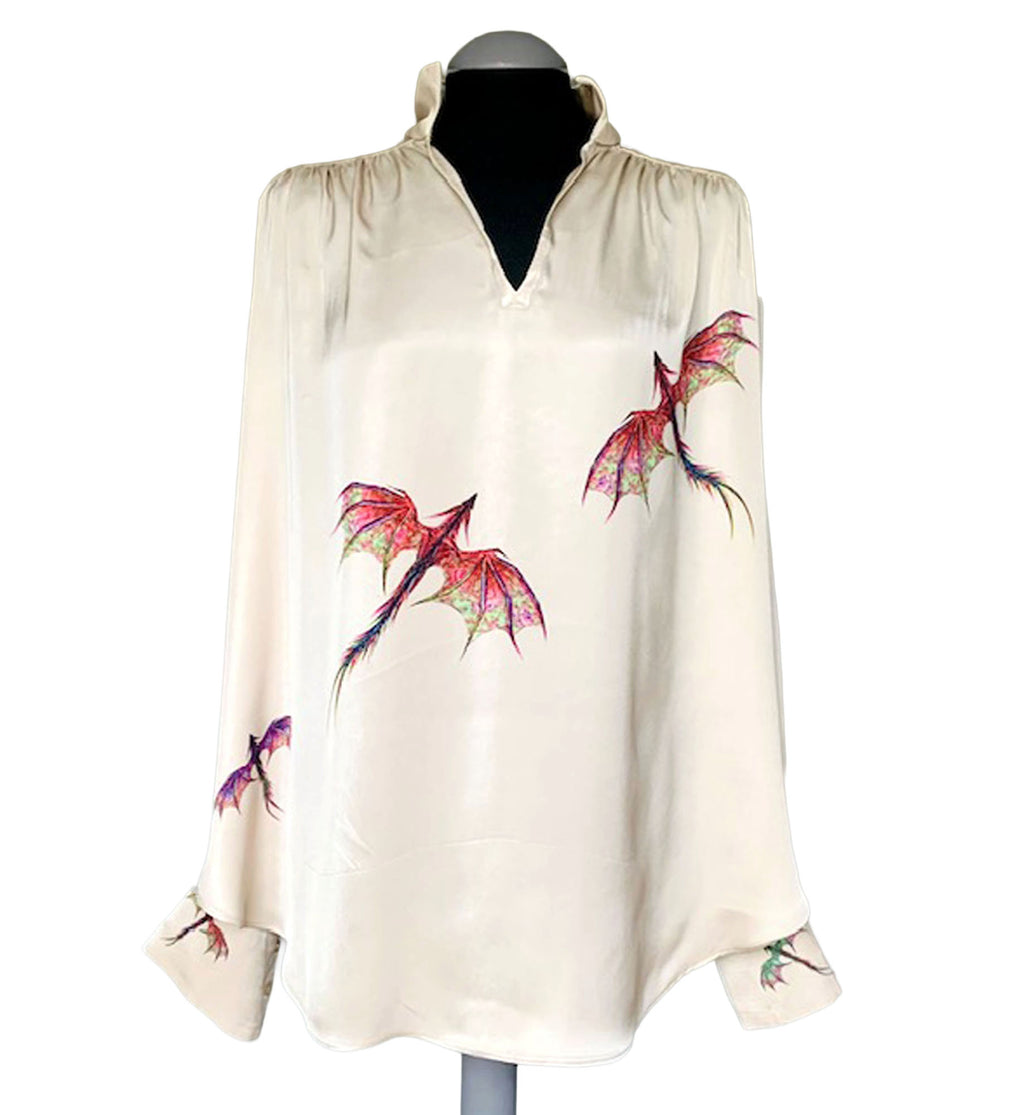 Reworked Dragon Art Blouse. One-of-a-Kind Upcycled Preloved Top