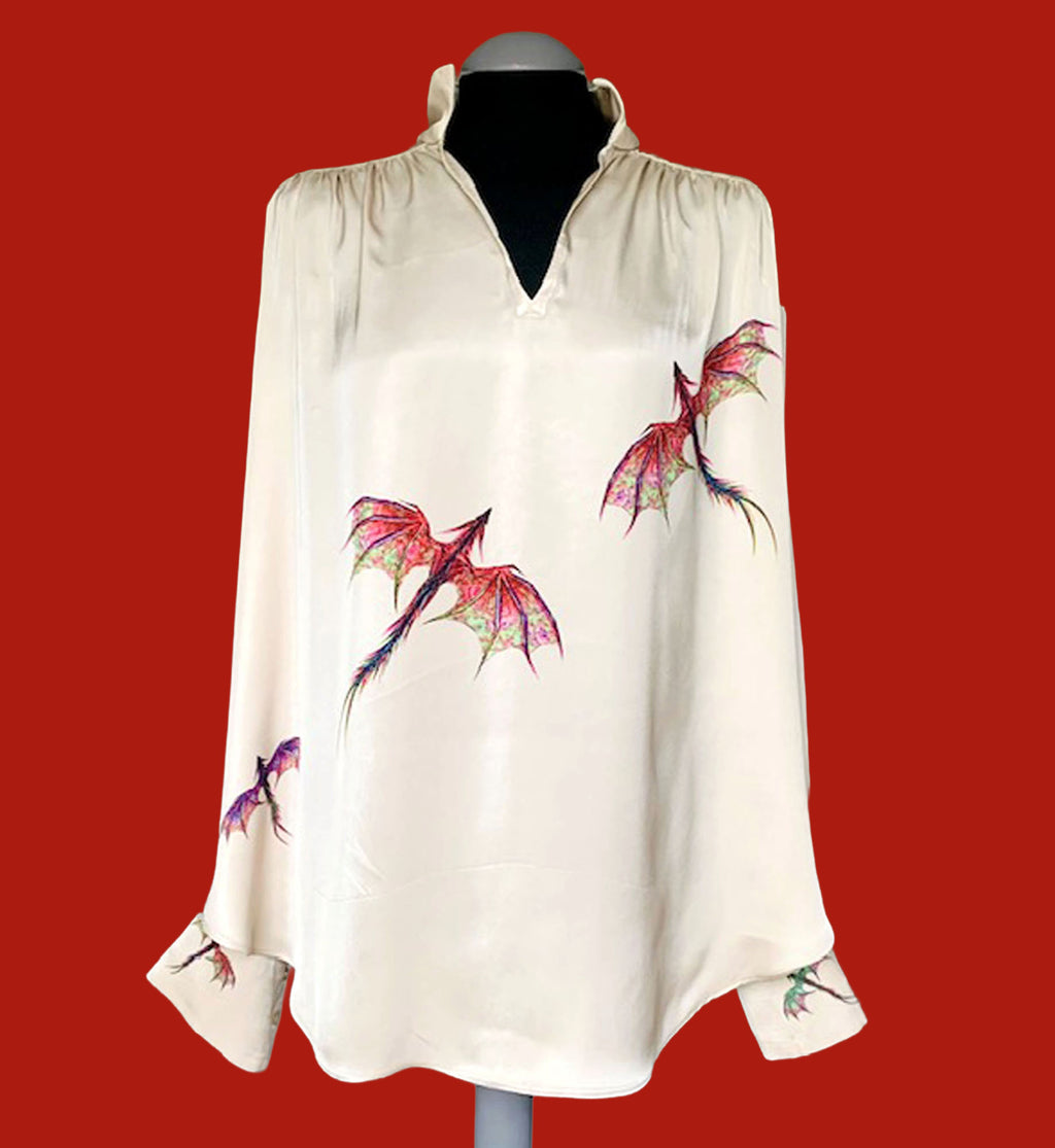 Reworked Dragon Art Blouse. One-of-a-Kind Upcycled Preloved Top