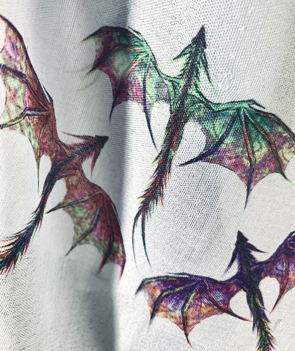 Dragon Scarf – Delicate Mythical Dragons Print on Grey Lightweight Scarf