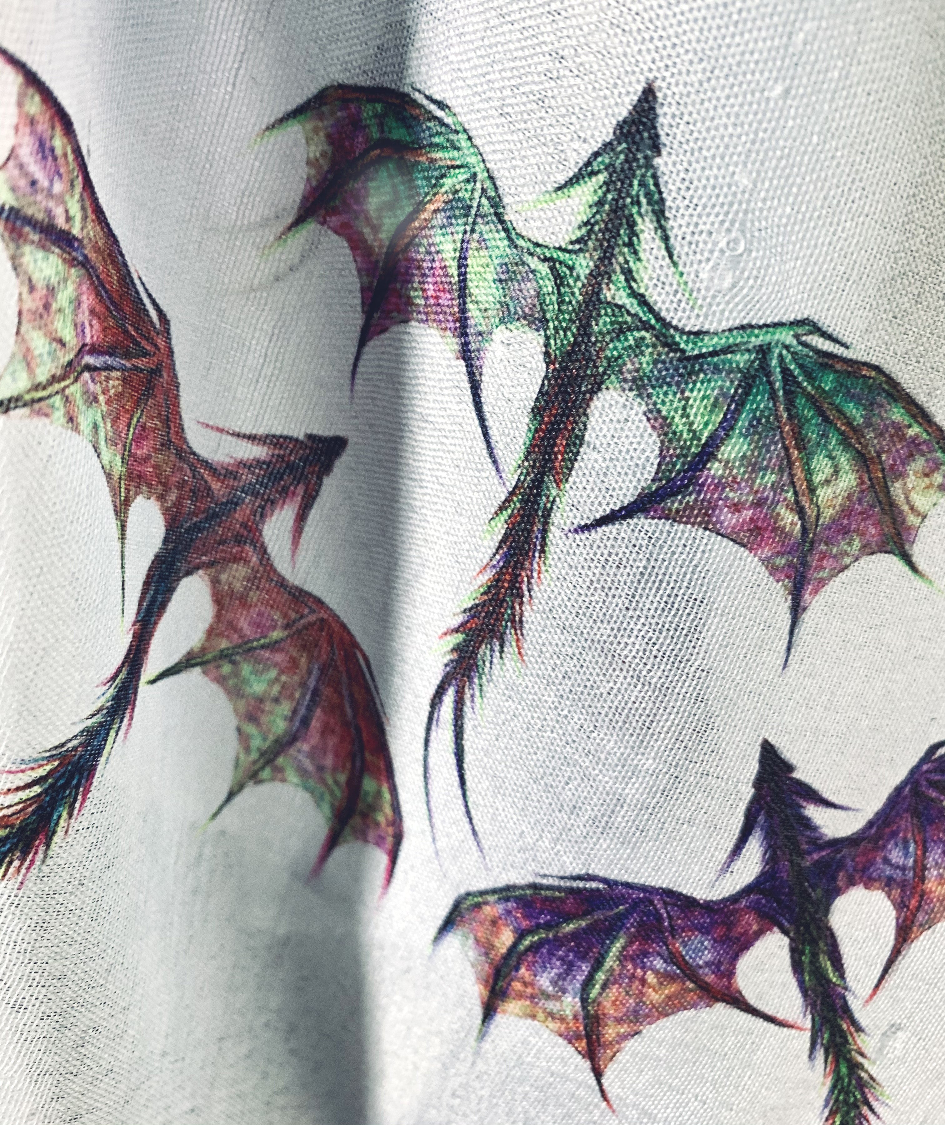 Dragon Scarf – Delicate Mythical Dragons Print on Grey Lightweight Scarf
