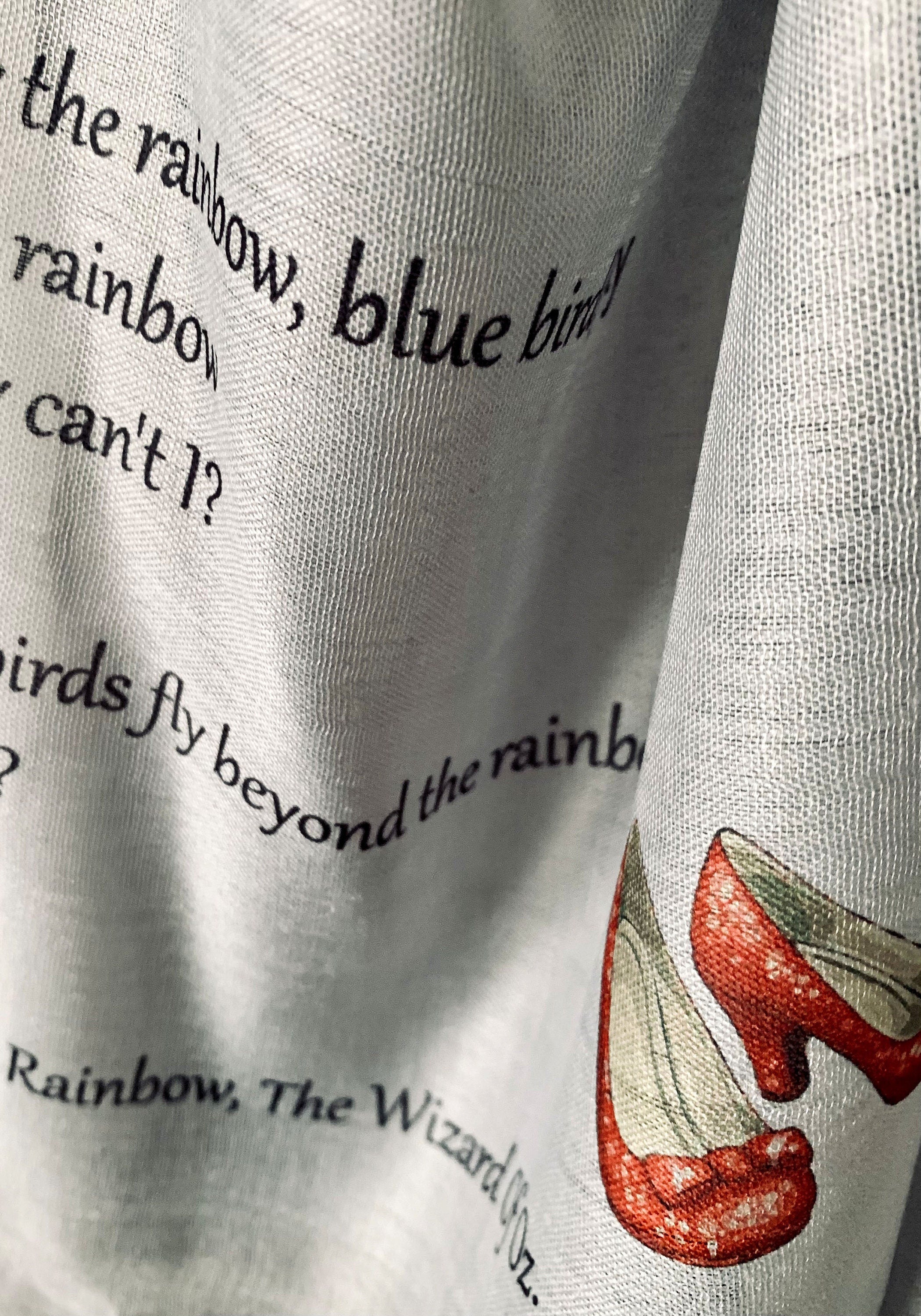 Wizard of Oz Inspired Scarf – Grey Long Scarf with 'Over the Rainbow'  Print