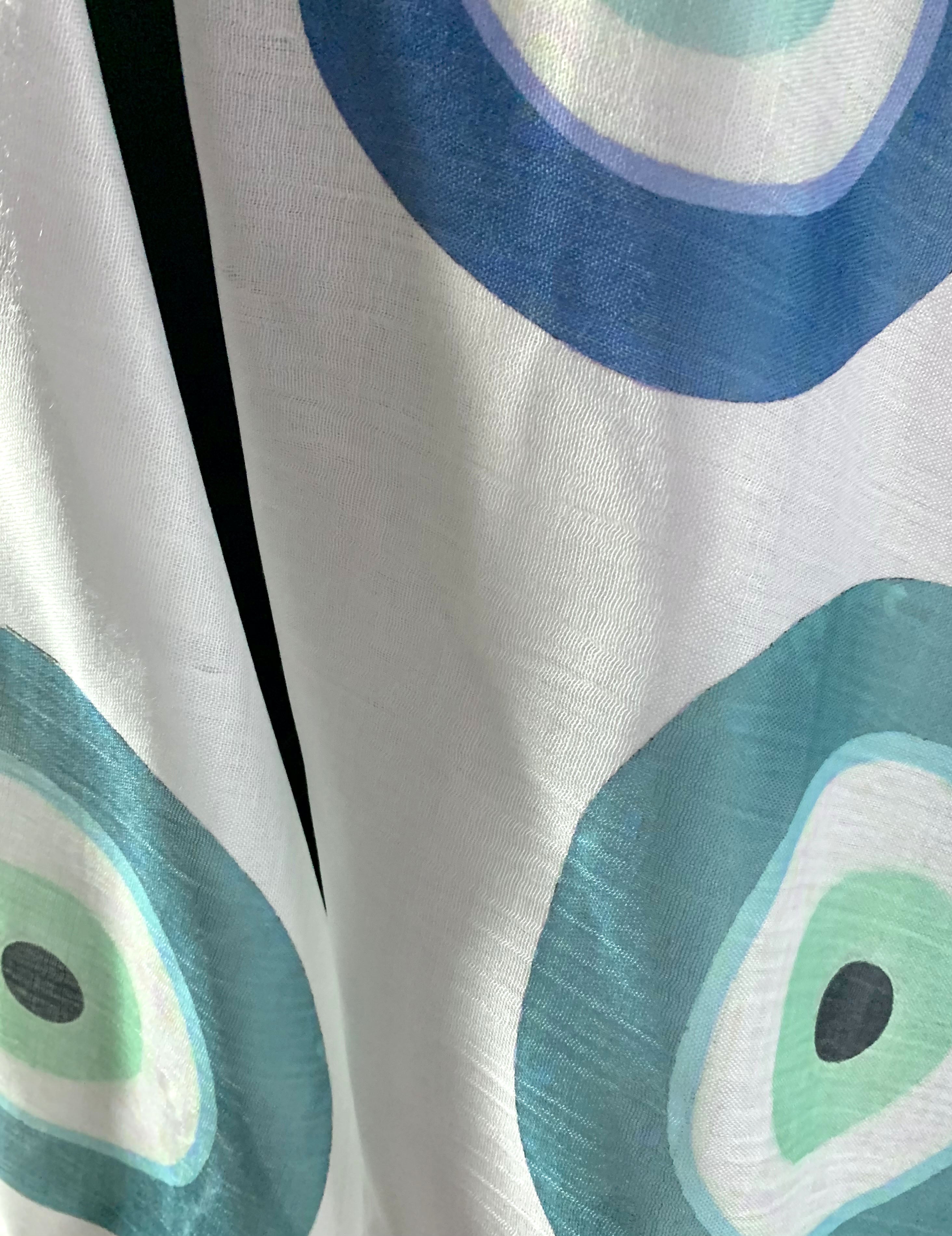 Evil Eye Scarf – Spiritual Evil Eye Print on White Lightweight Scarf .