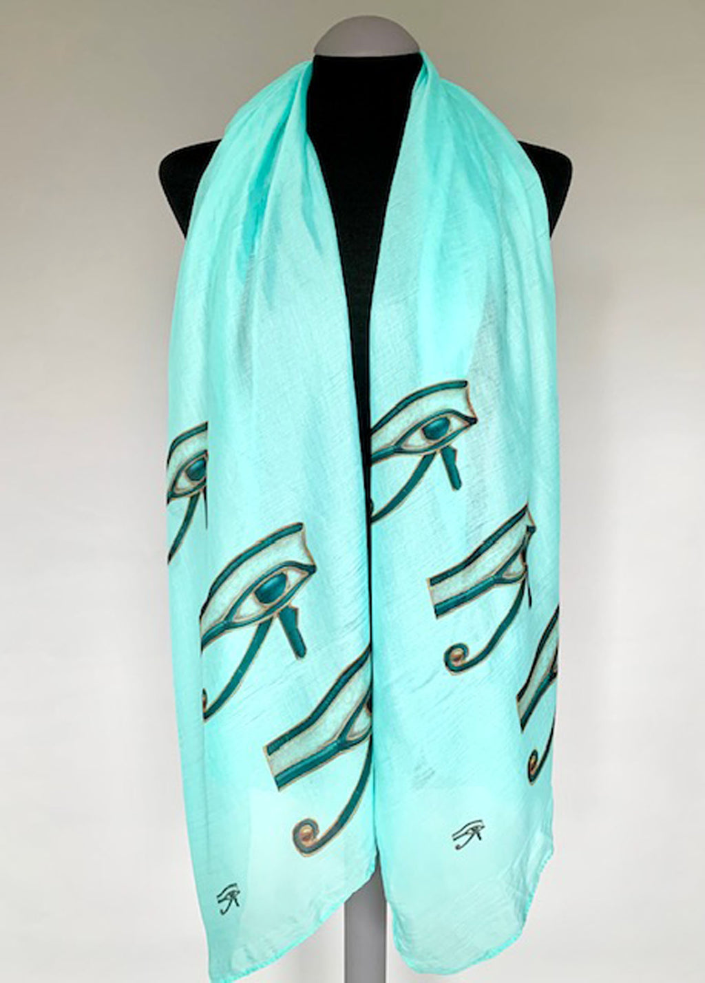 Egyptian Eye of Horus Scarf – Spiritual Eye of Horus Print on Aqua Lightweight Scarf