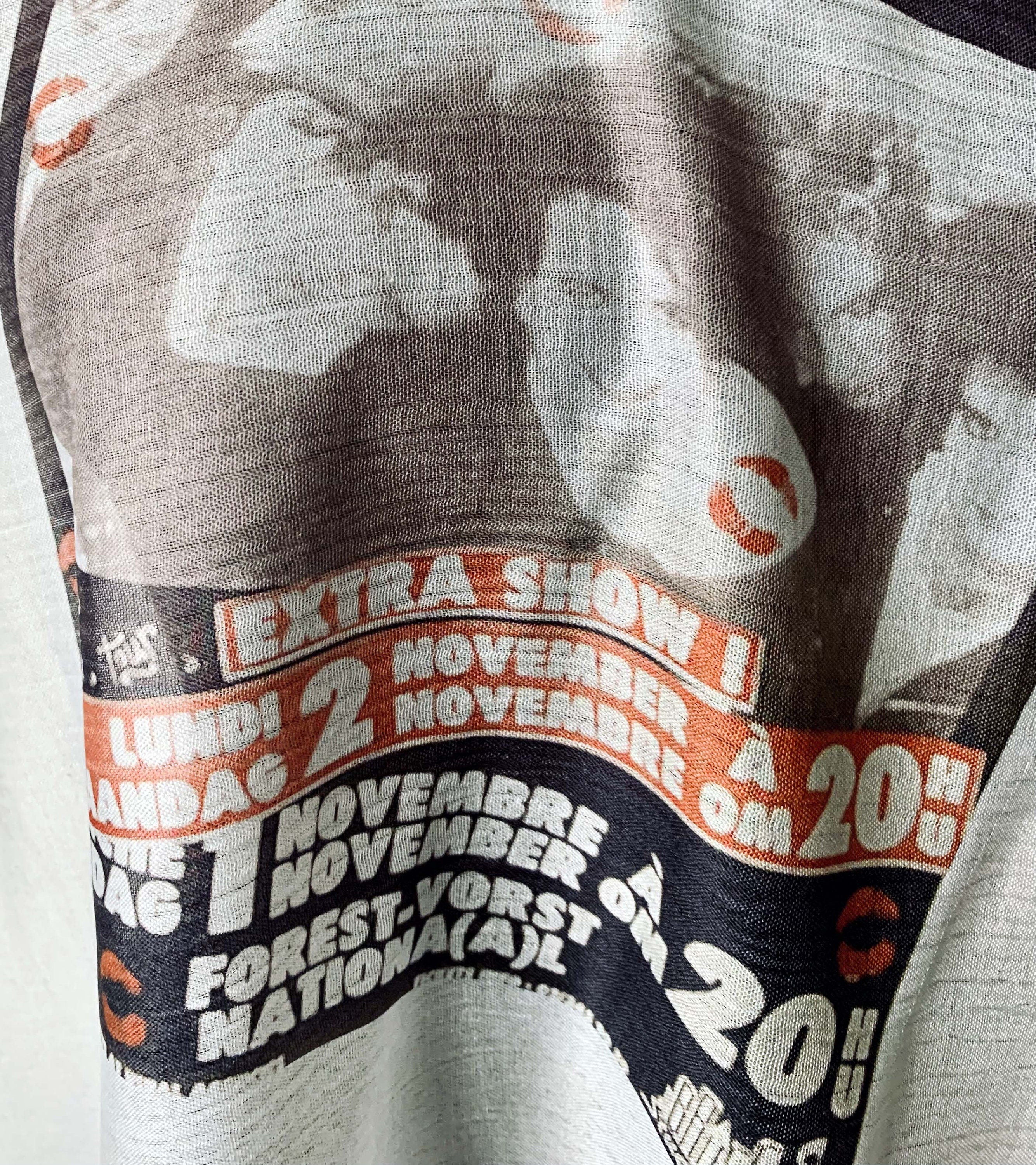 The Cure Inspired Scarf – Punk Style Long Grey Scarf with Black and Red Band Print