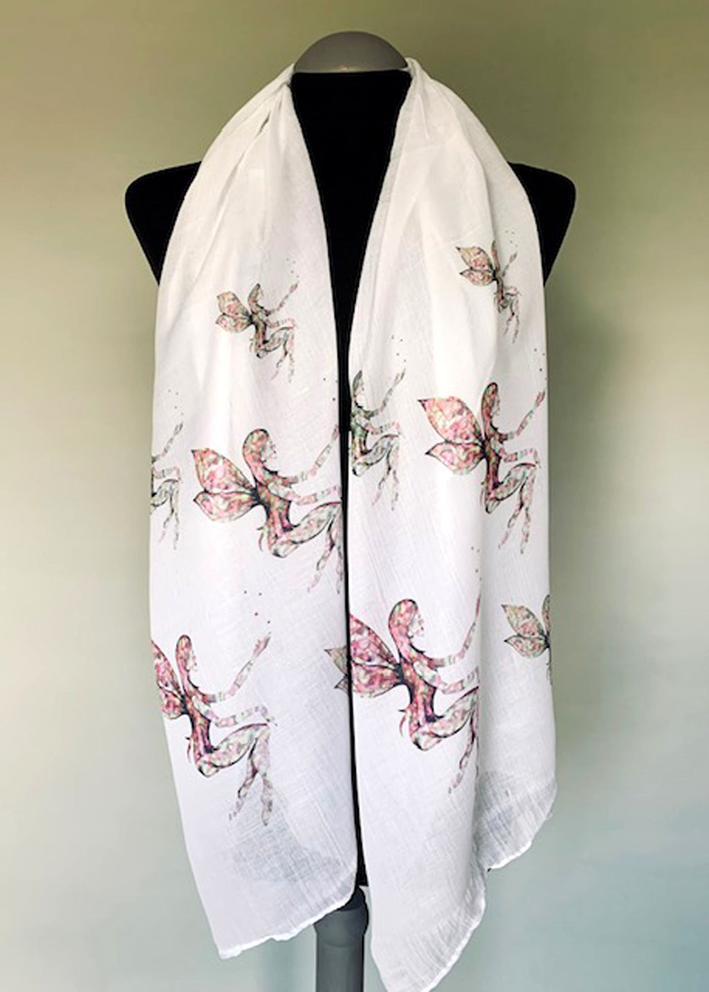 long white scarf with magical fairies print