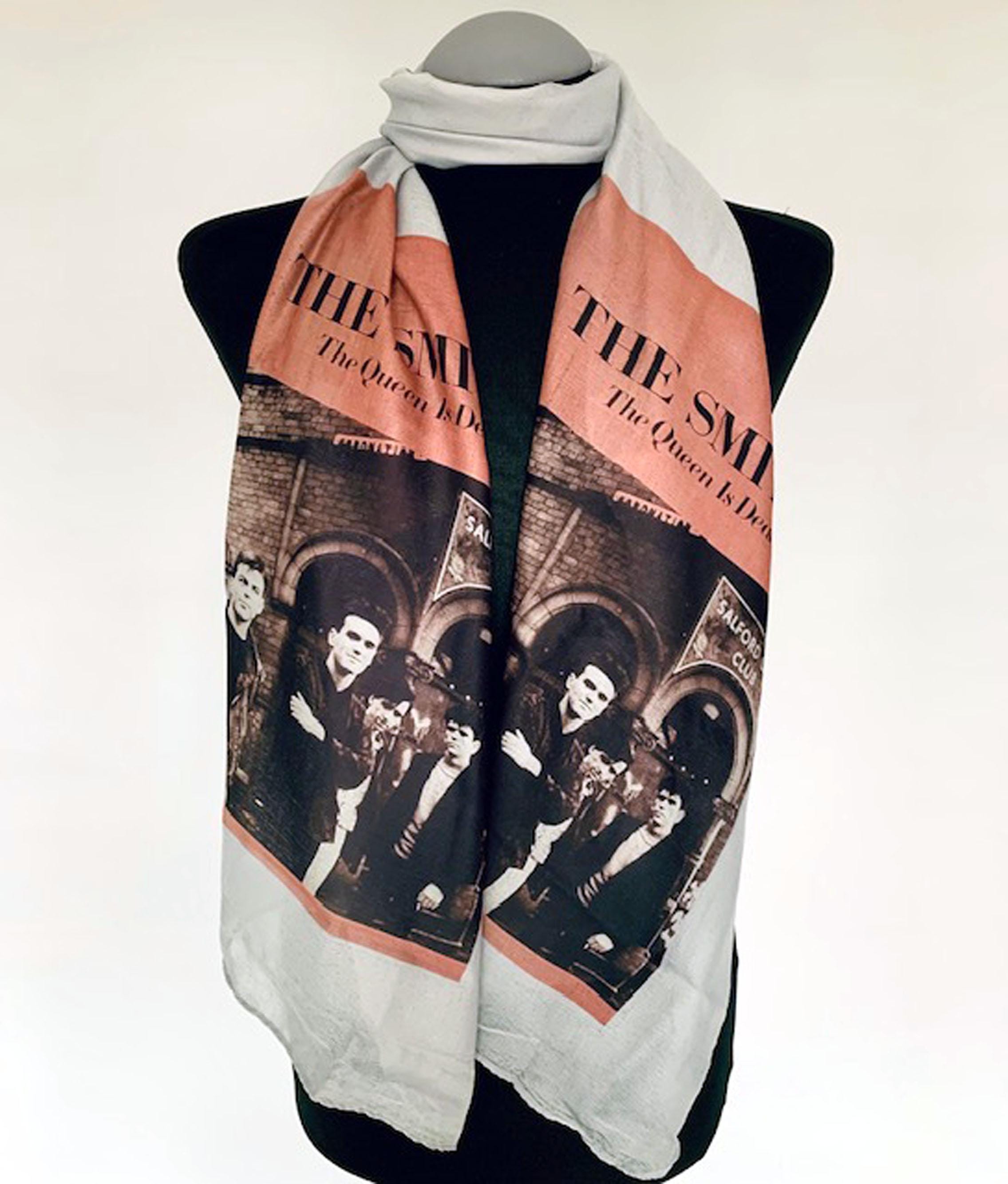 The Smiths Inspired Scarf – Black and Pink Print on Long Grey Scarf for Indie Music Fans