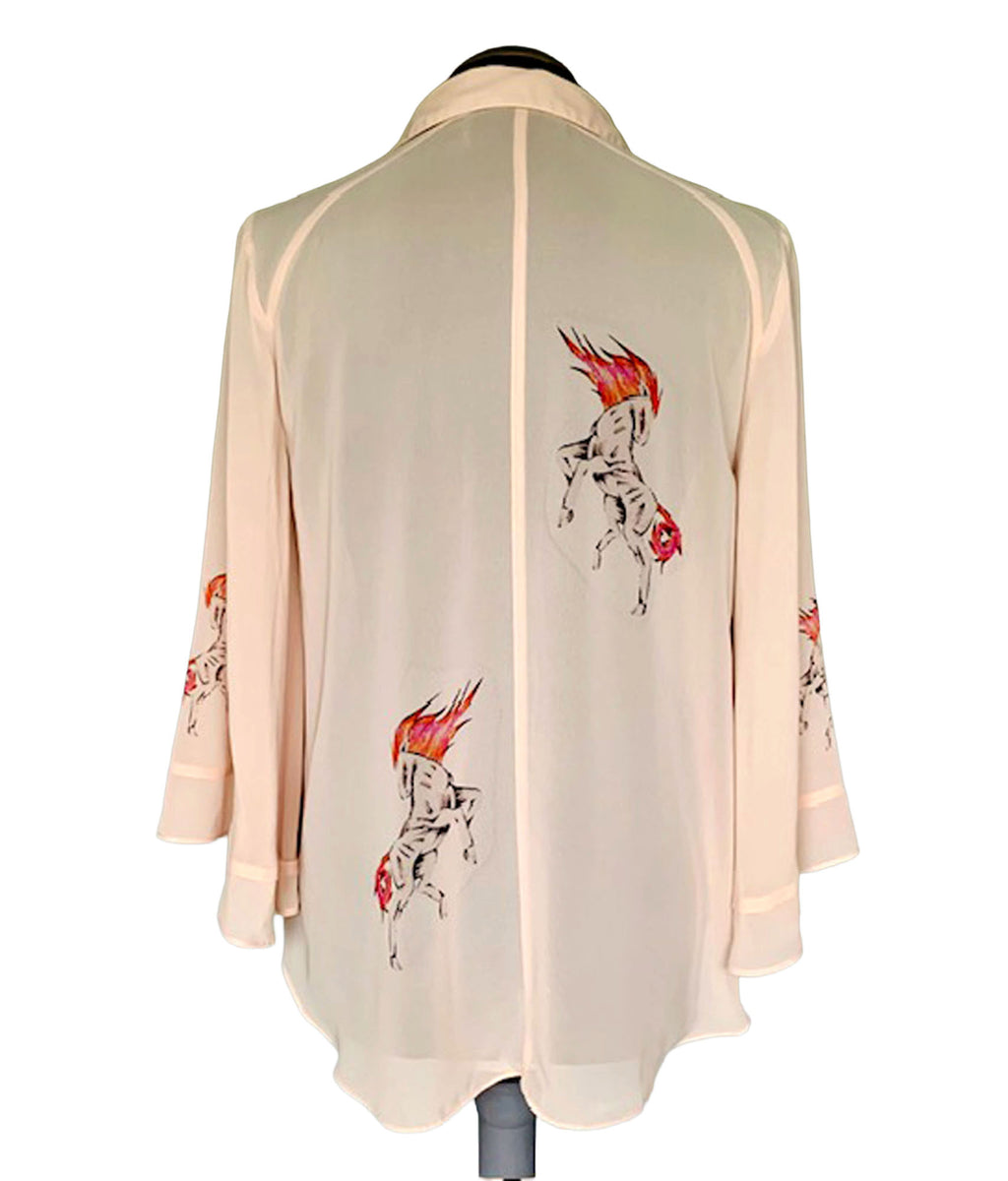 Reworked Fire Horse Chiffon Art Blouse. One-of-a-Kind Upcycled Preloved Top