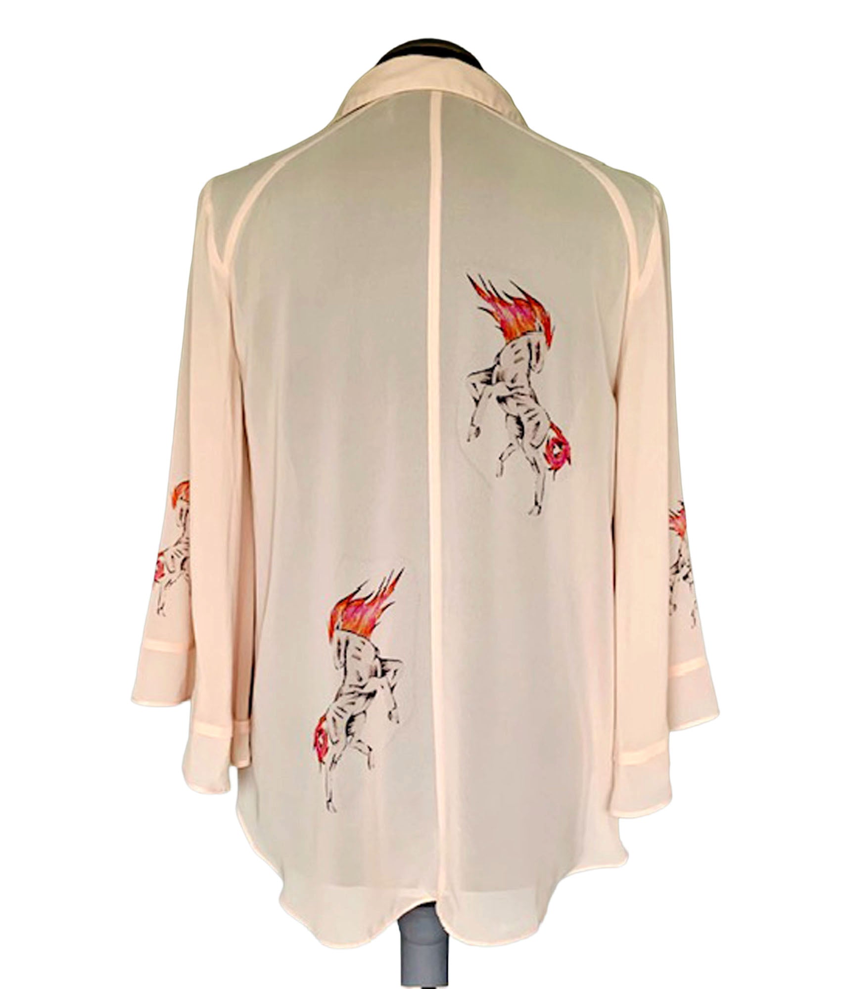 Reworked Fire Horse Chiffon Art Blouse. One-of-a-Kind Upcycled Preloved Top
