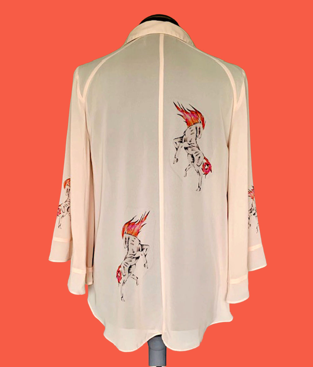 Reworked Fire Horse Chiffon Art Blouse. One-of-a-Kind Upcycled Preloved Top